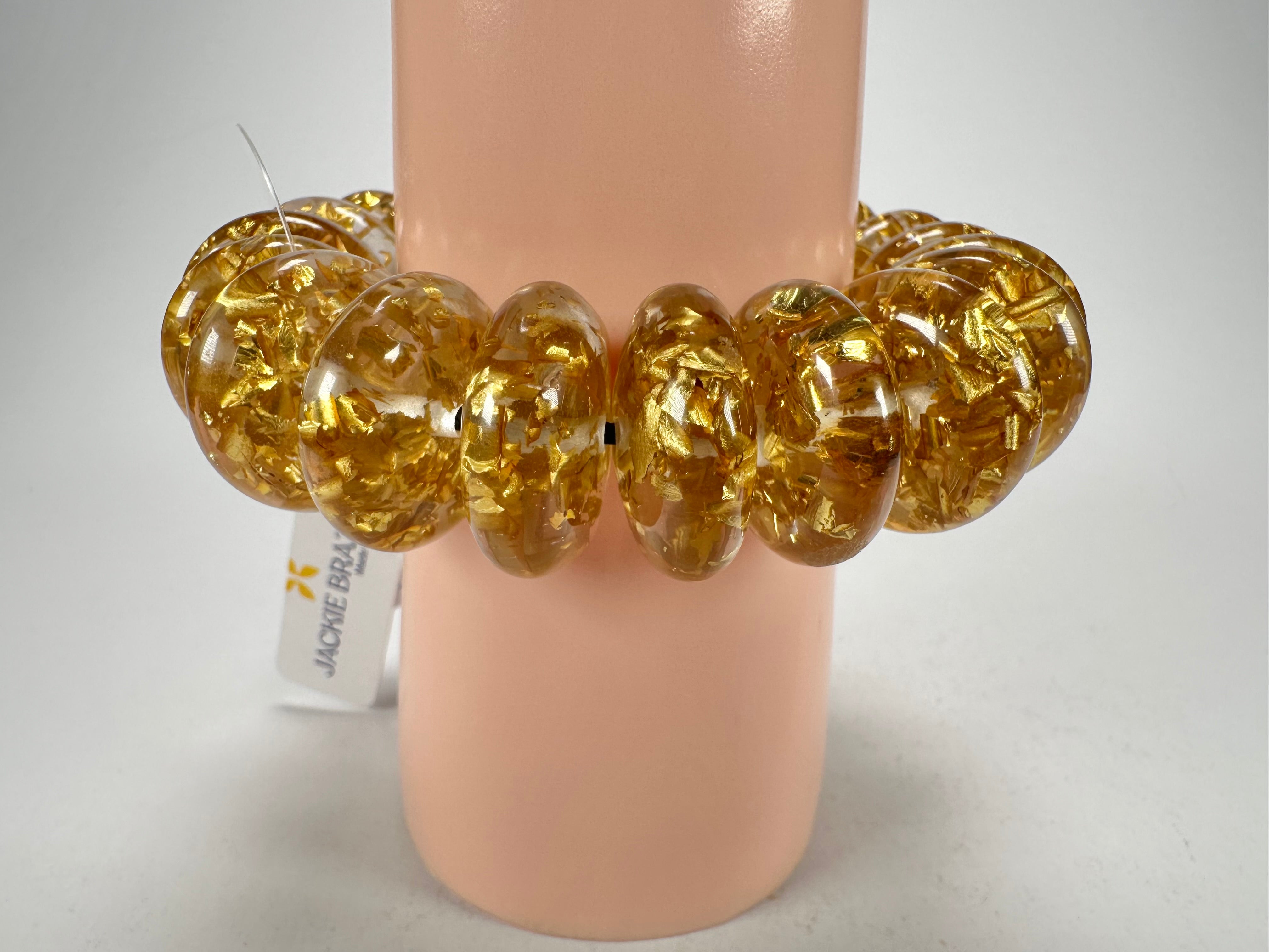 Jackie Brazil "Ana" Gold Flakes Elasticated Wheels Resin Bracelet ( B0910 )