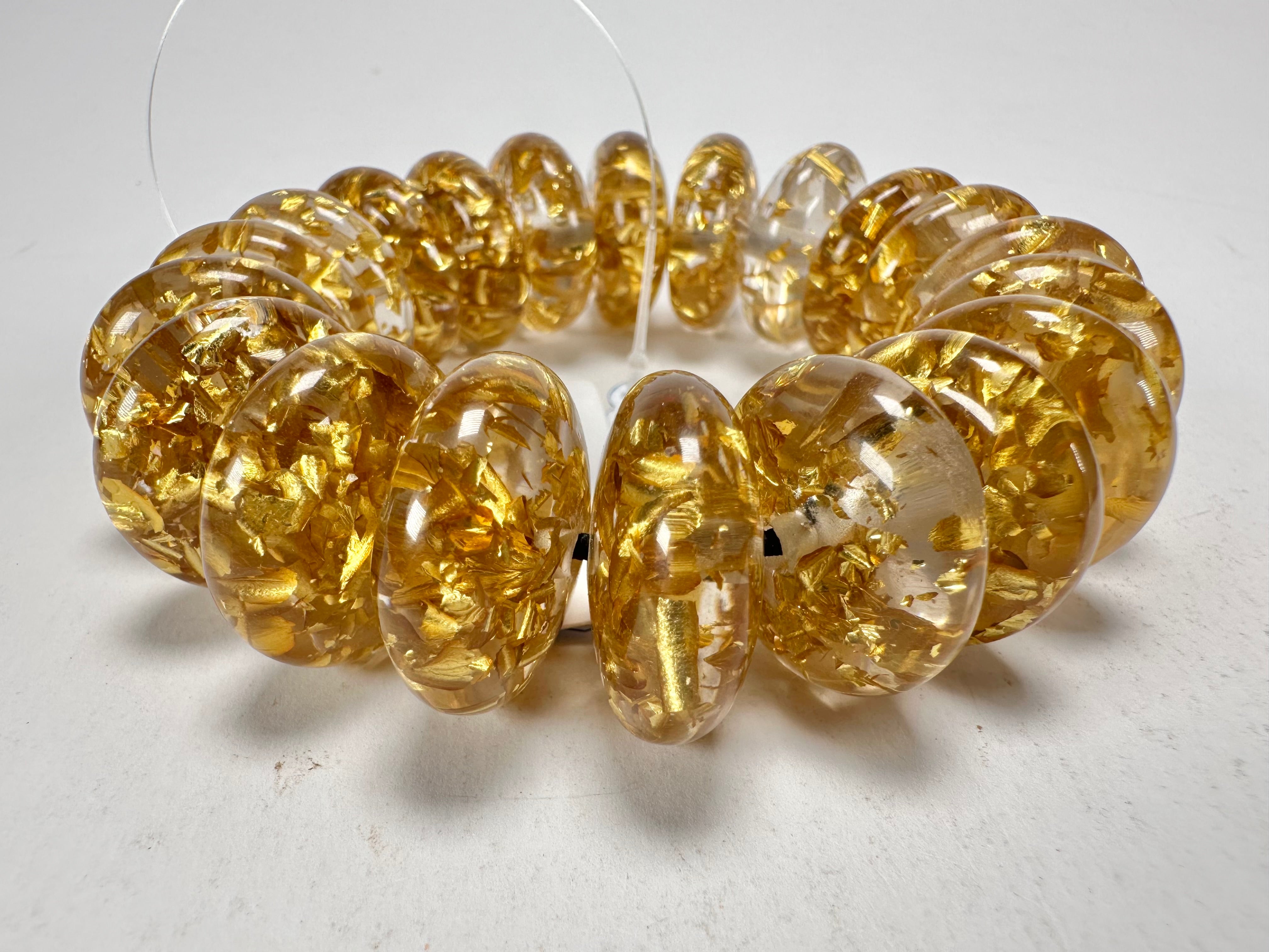 Jackie Brazil "Ana" Gold Flakes Elasticated Wheels Resin Bracelet ( B0910 )