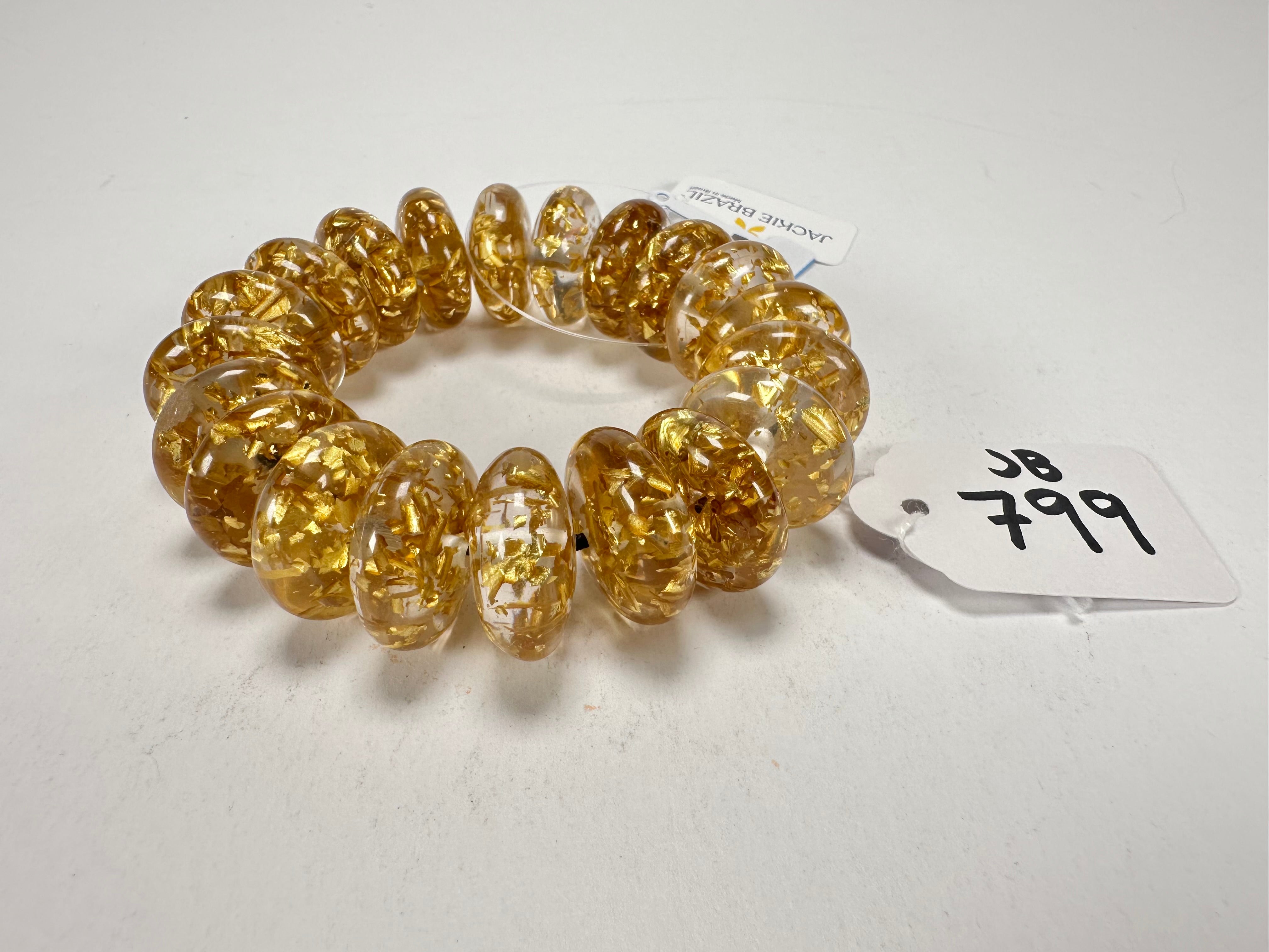 Jackie Brazil "Ana" Gold Flakes Elasticated Wheels Resin Bracelet ( B0910 )