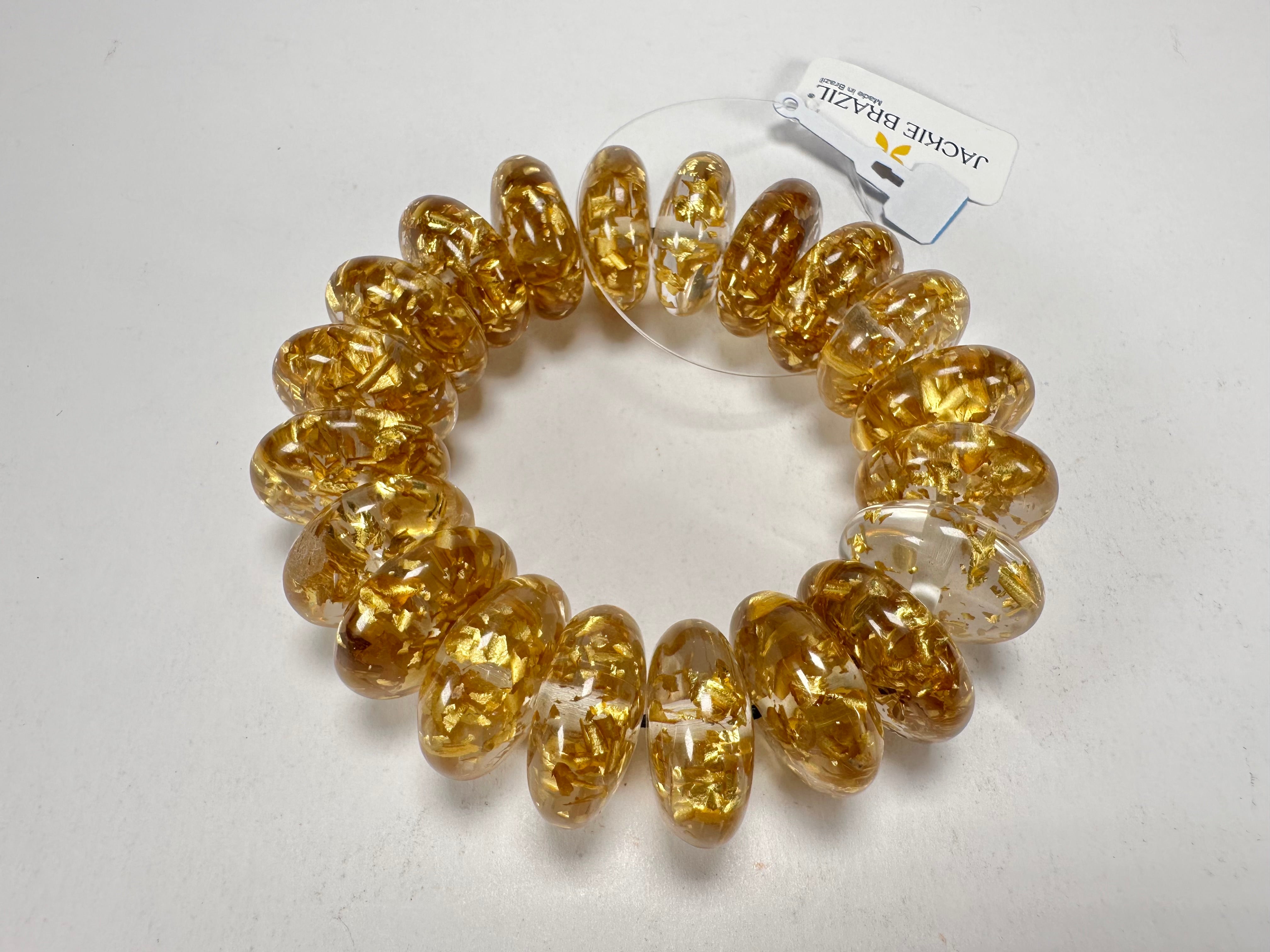 Jackie Brazil "Ana" Gold Flakes Elasticated Wheels Resin Bracelet ( B0910 )