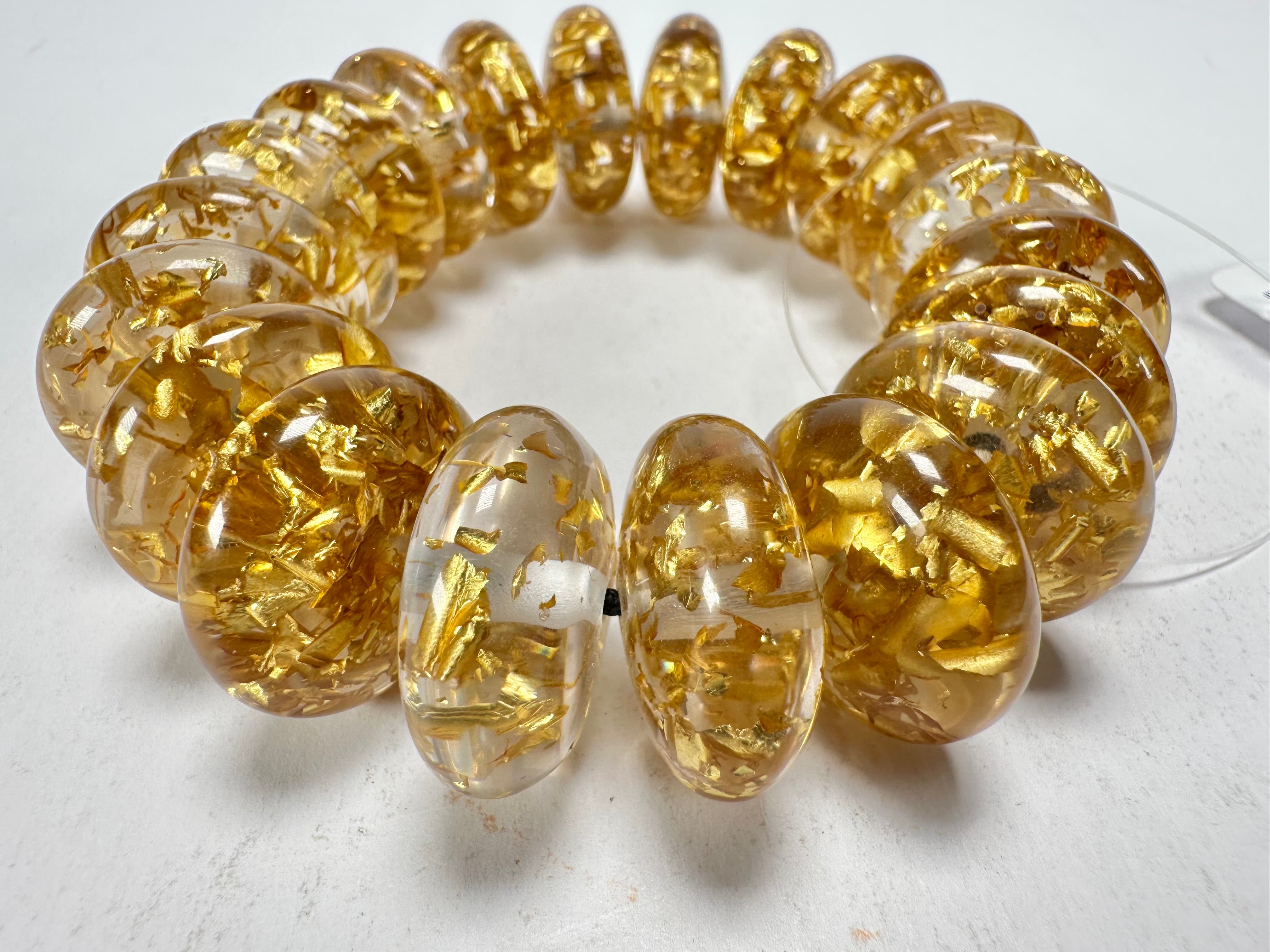 Jackie Brazil "Ana" Gold Flakes Elasticated Wheels Resin Bracelet ( B0910 )