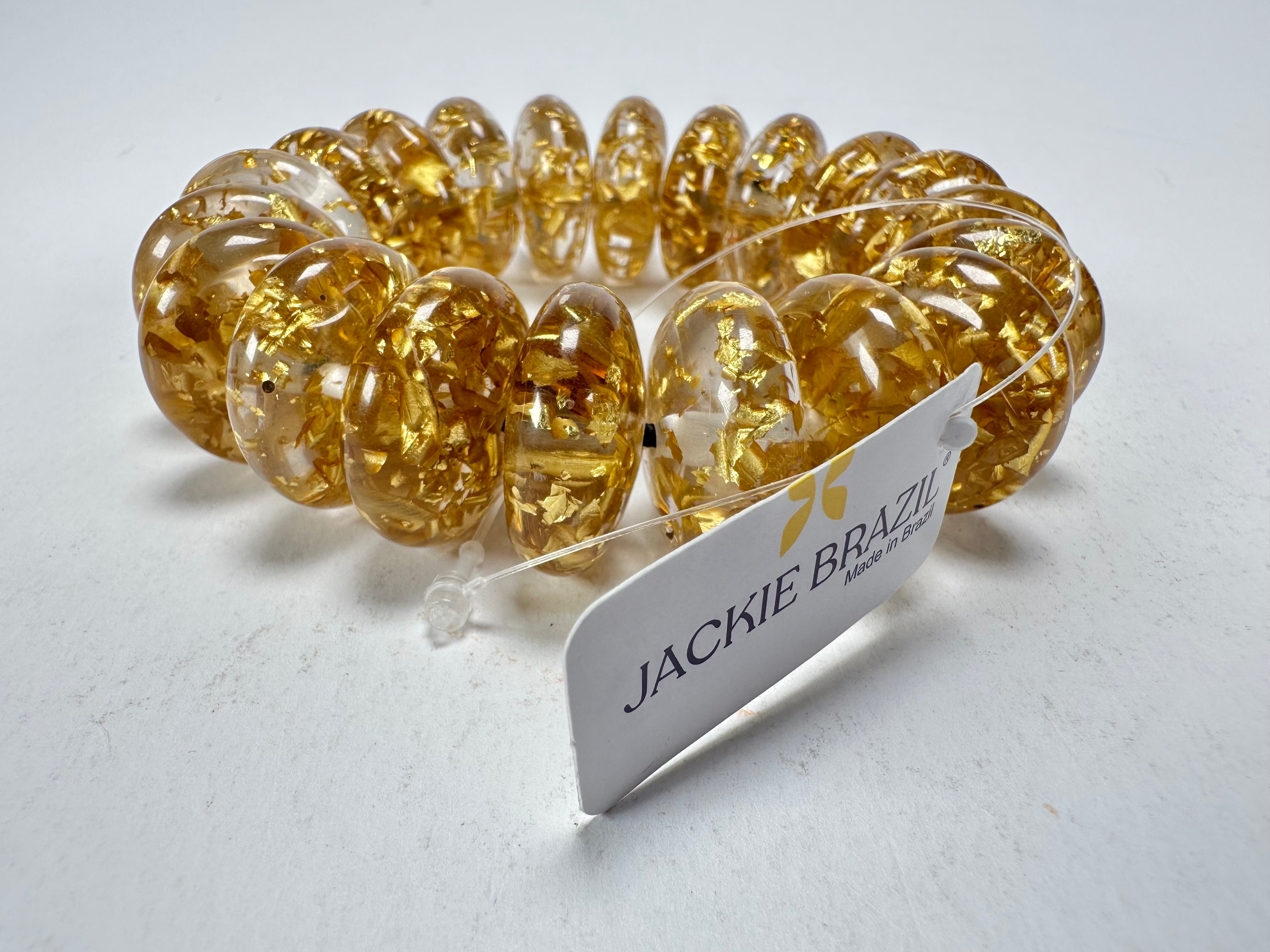 Jackie Brazil "Ana" Gold Flakes Elasticated Wheels Resin Bracelet ( B0910 )
