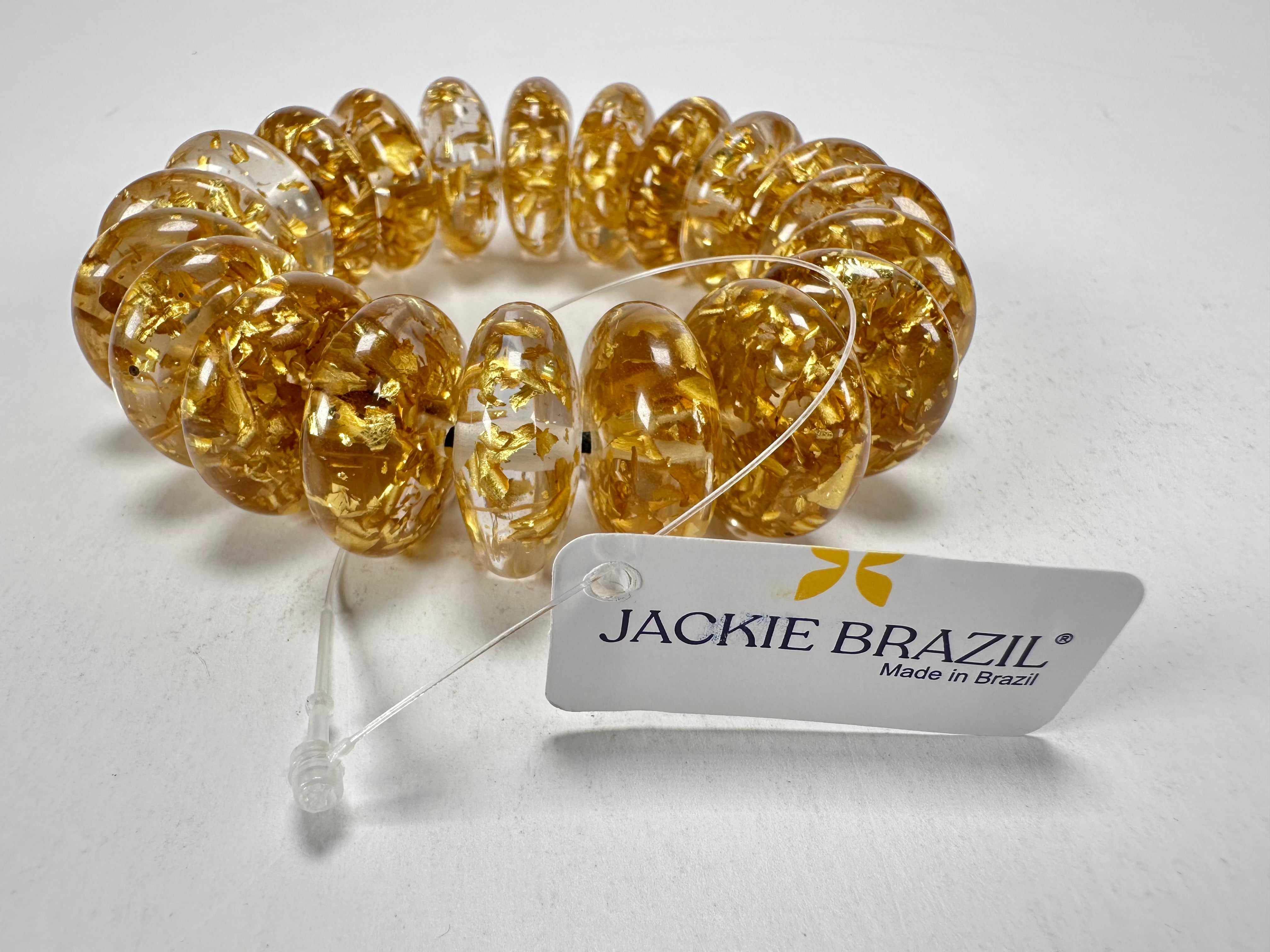 Jackie Brazil "Ana" Gold Flakes Elasticated Wheels Resin Bracelet ( B0910 )