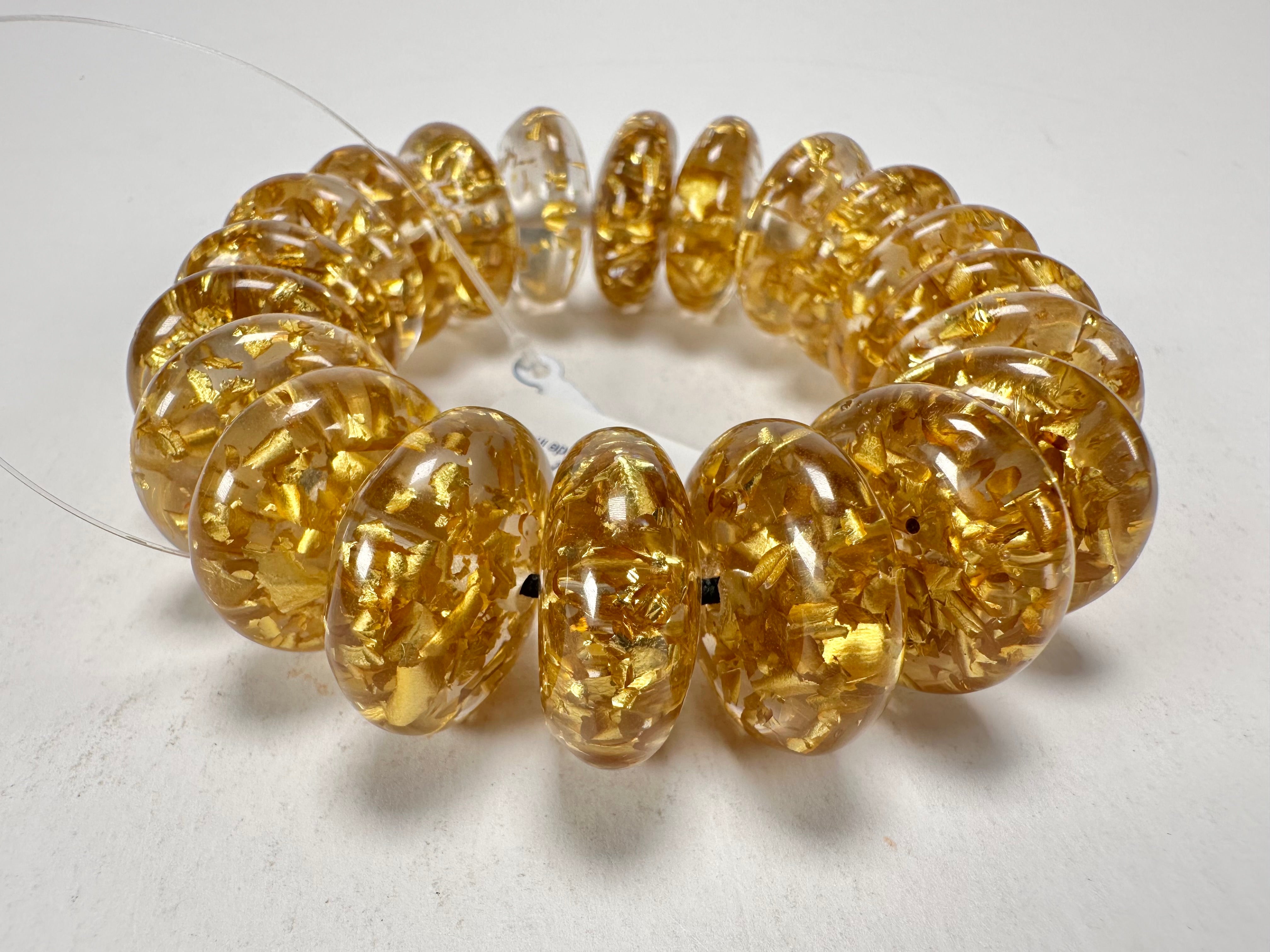 Jackie Brazil "Ana" Gold Flakes Elasticated Wheels Resin Bracelet ( B0910 )