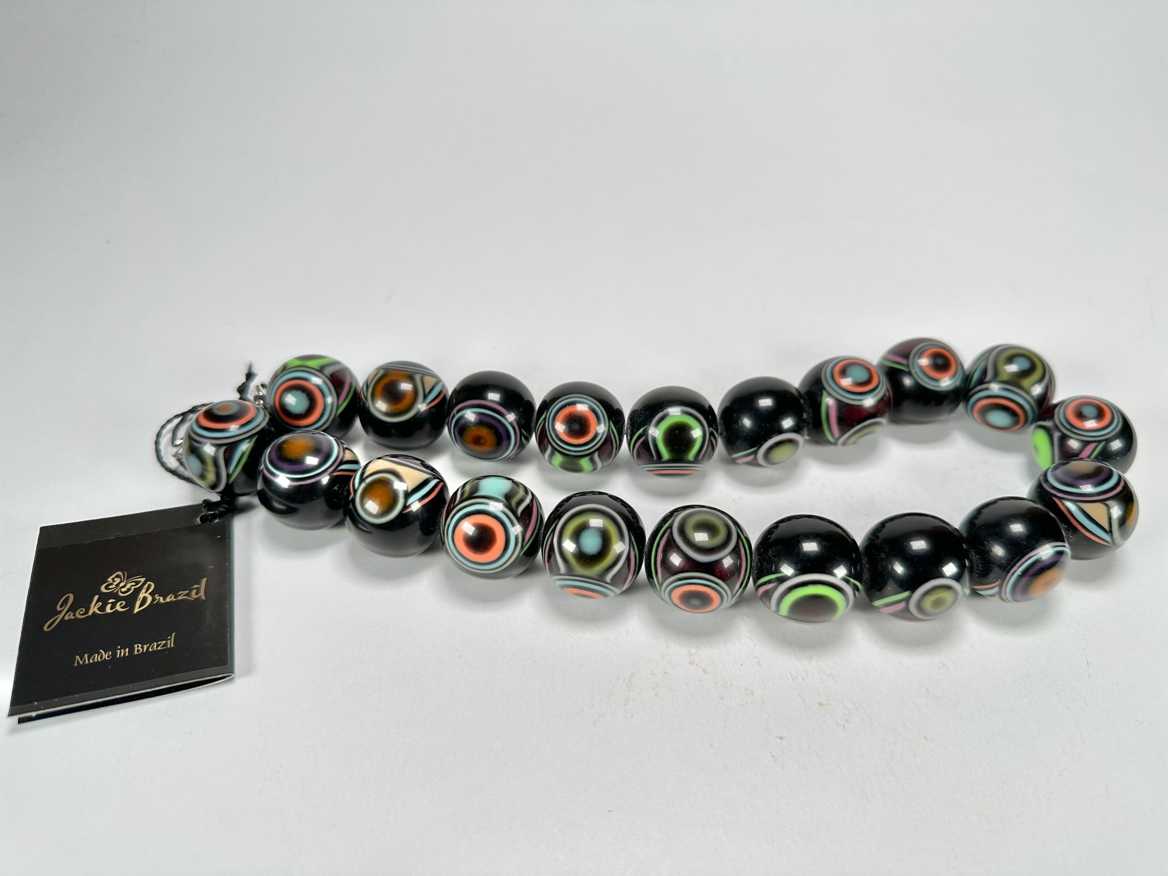 Jackie Brazil "Darning" Black Swirls Balls With Cat Eyes Choker Resin Necklace ( N3200 )