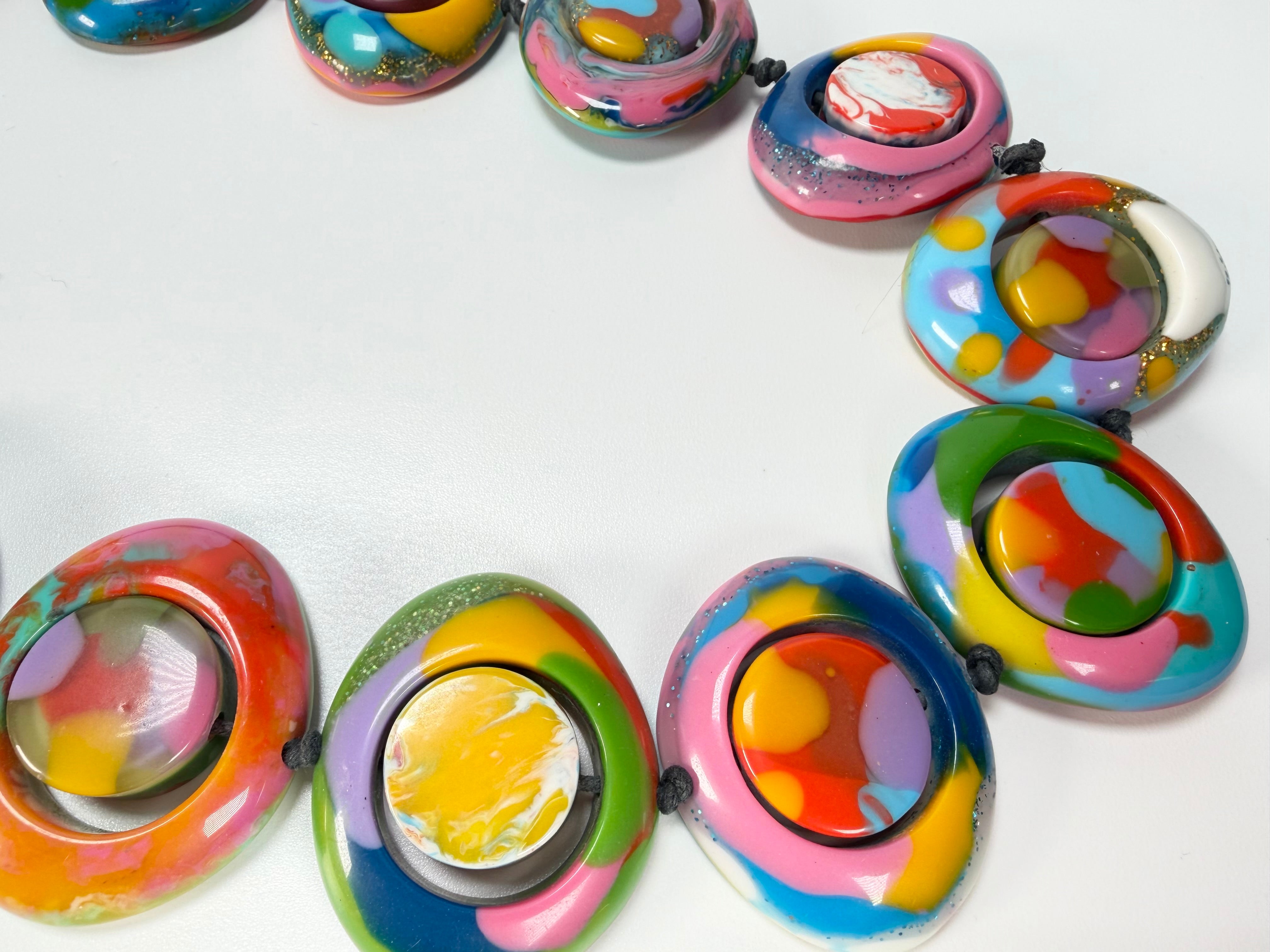 Jackie Brazil "Saturn" Kandinsky Disc & Cylinder Long 75cm Necklace ( N0065 )