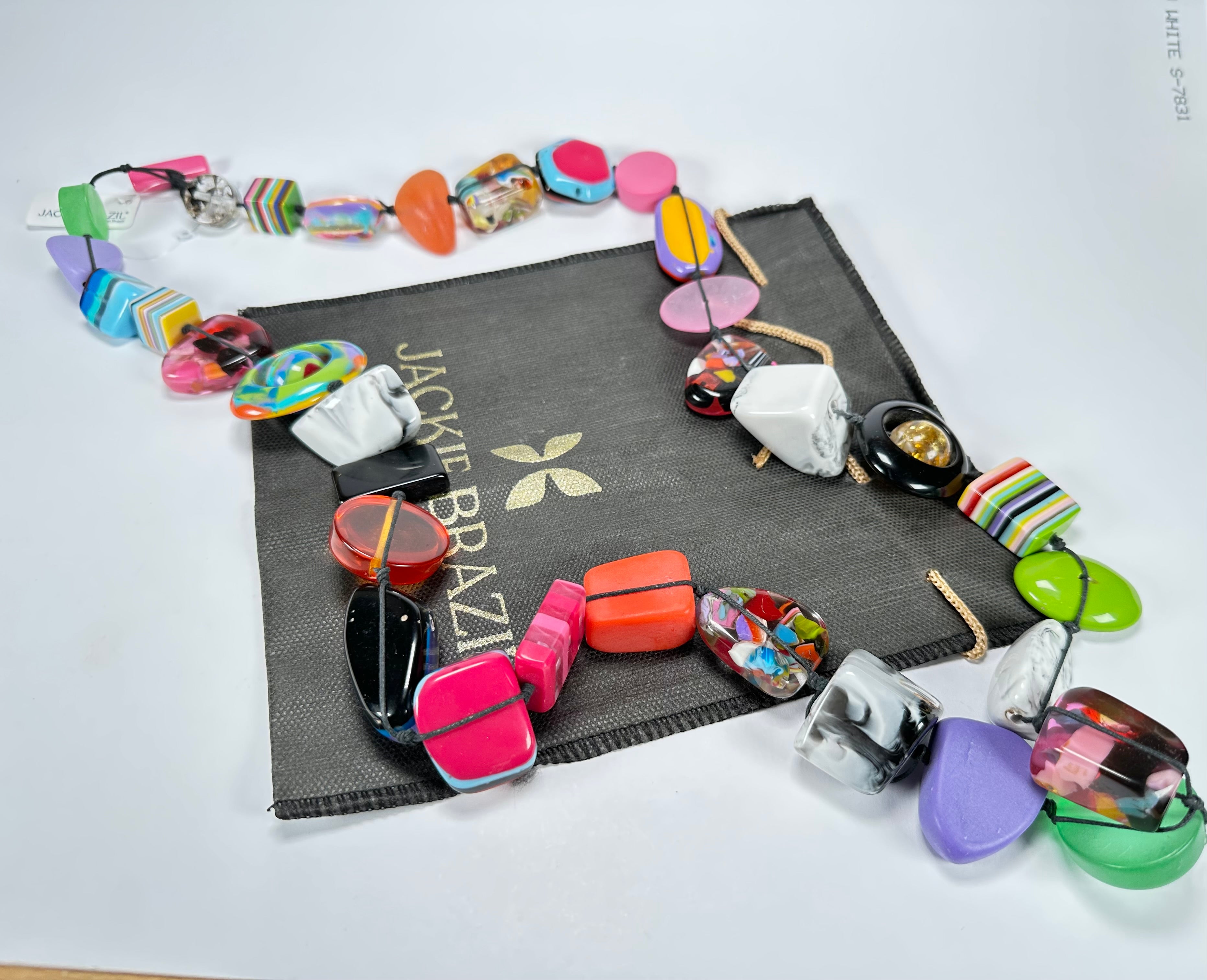 Jackie Brazil "Indiana" Mix Colours Multi-Bead Long Resin 110cm Necklace ( N0038 )