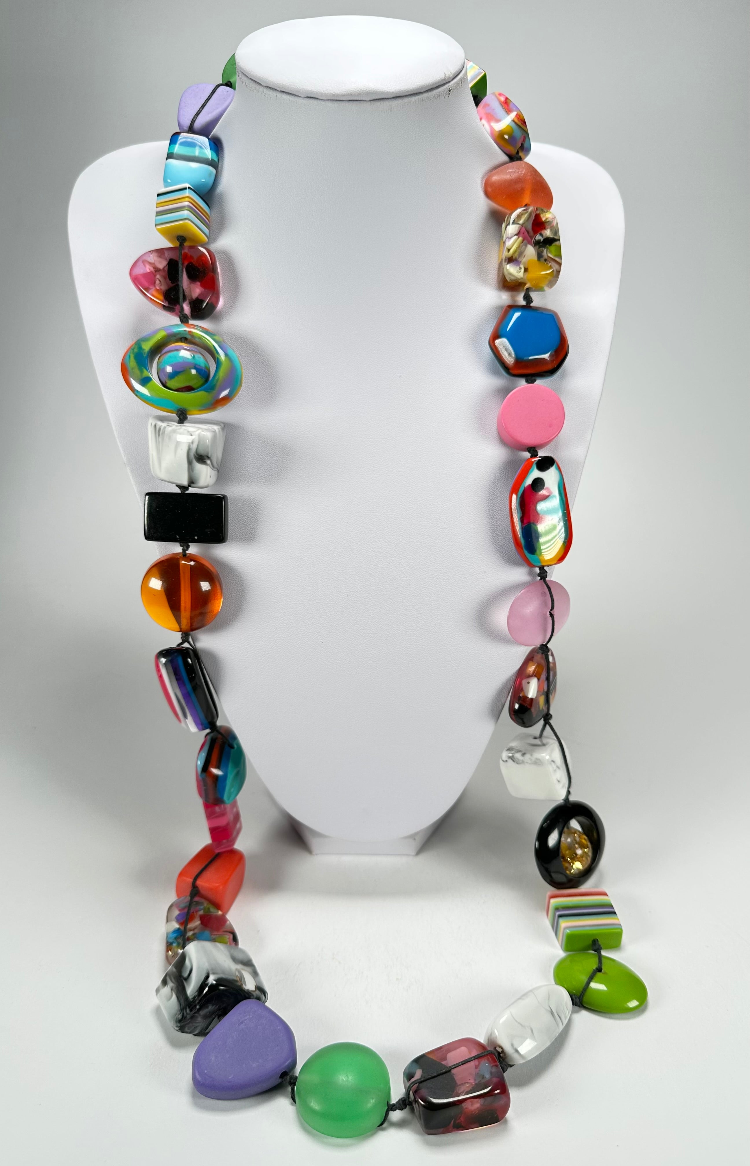 Jackie Brazil "Indiana" Mix Colours Multi-Bead Long Resin 110cm Necklace ( N0038 )