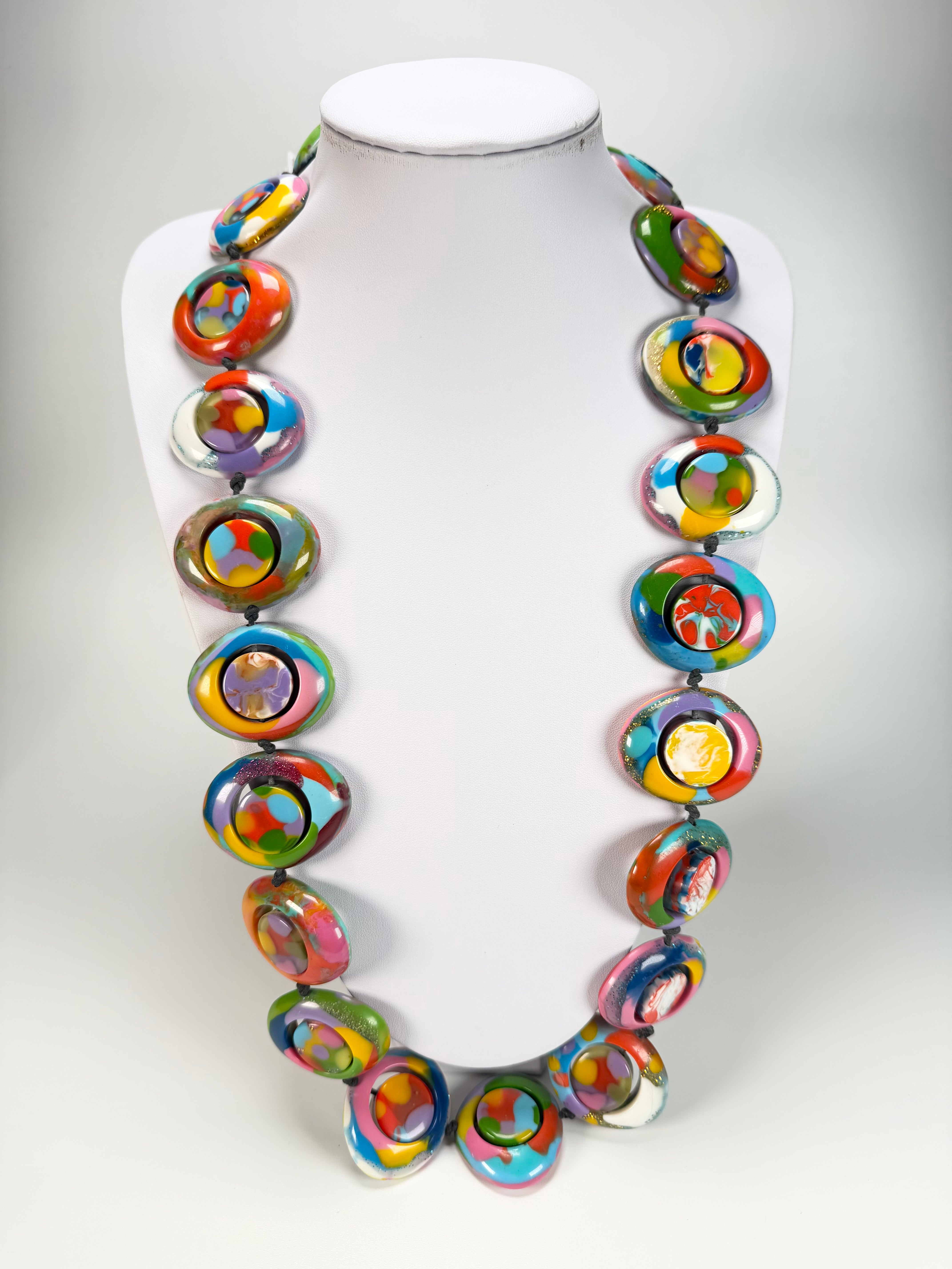 Jackie Brazil "Saturn" Kandinsky Disc & Cylinder Long 75cm Necklace ( N0065 )