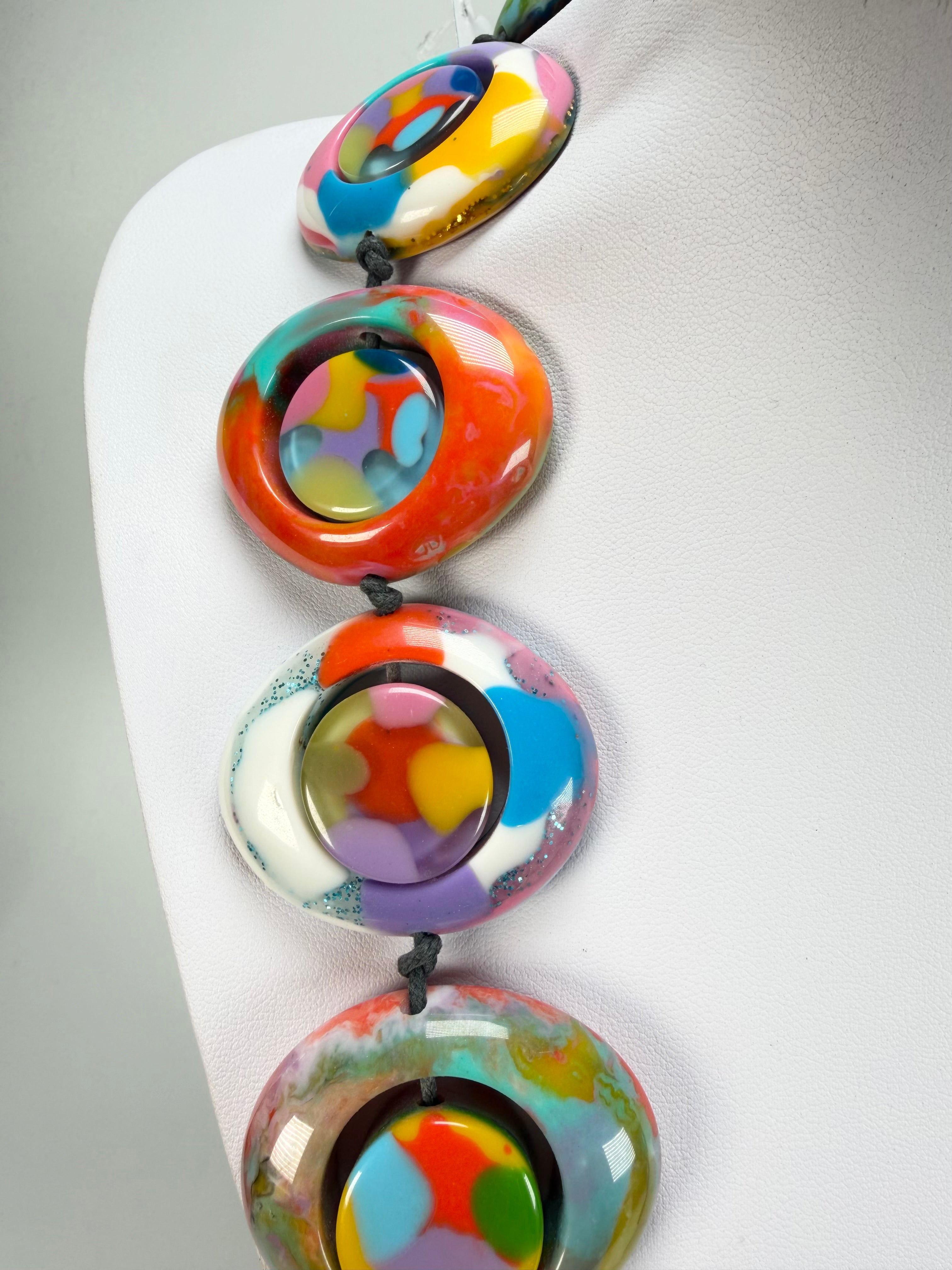 Jackie Brazil "Saturn" Kandinsky Disc & Cylinder Long 75cm Necklace ( N0065 )