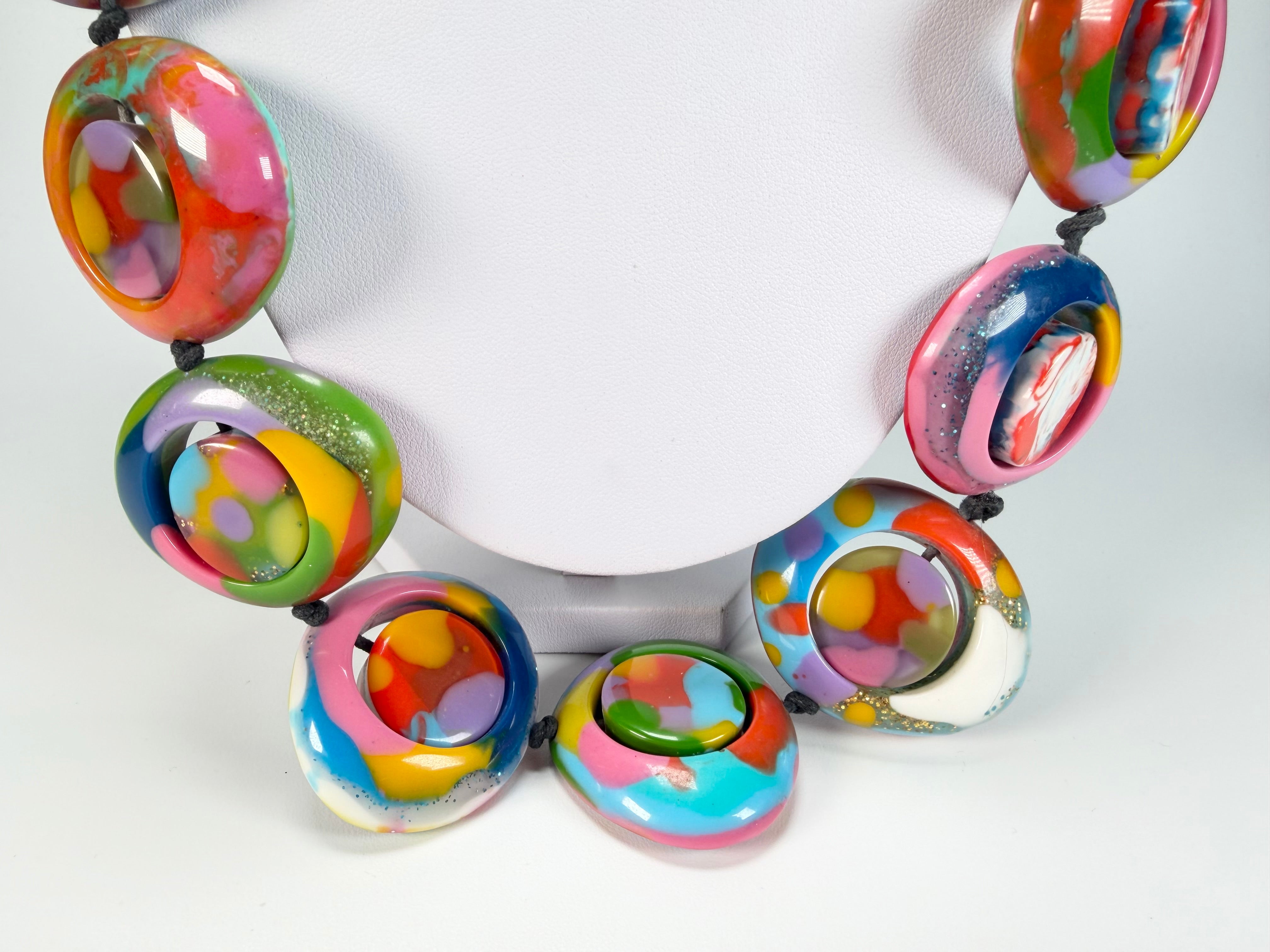 Jackie Brazil "Saturn" Kandinsky Disc & Cylinder Long 75cm Necklace ( N0065 )