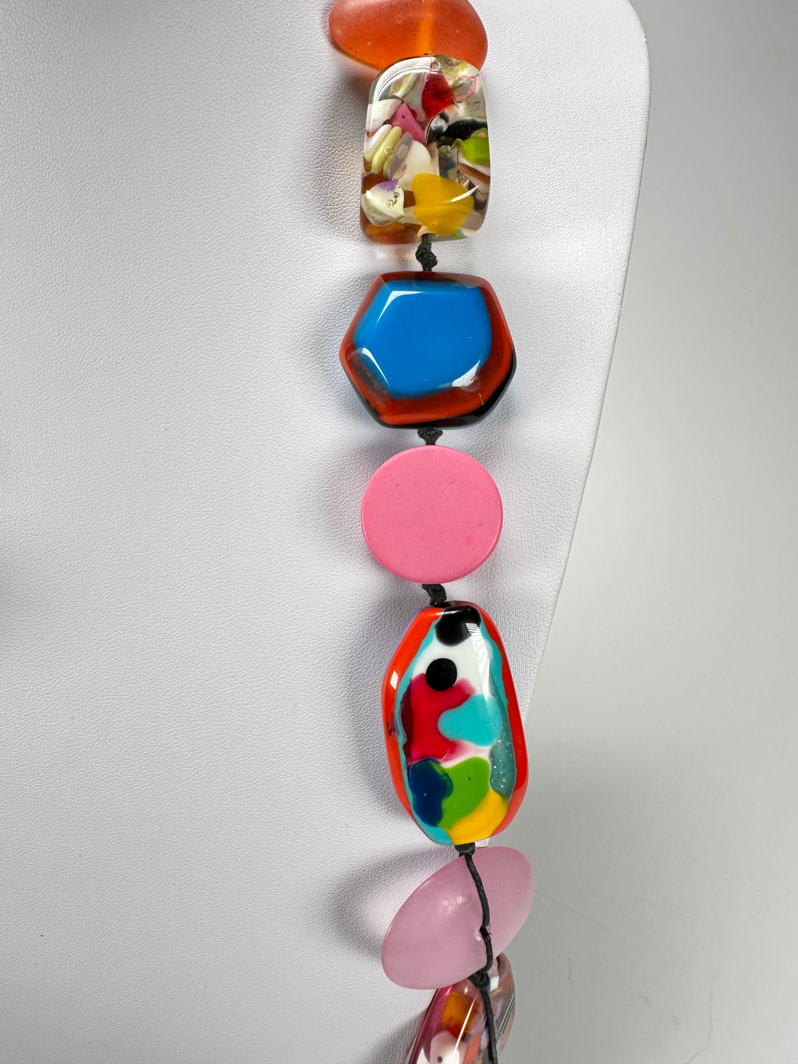 Jackie Brazil "Indiana" Mix Colours Multi-Bead Long Resin 110cm Necklace ( N0038 )