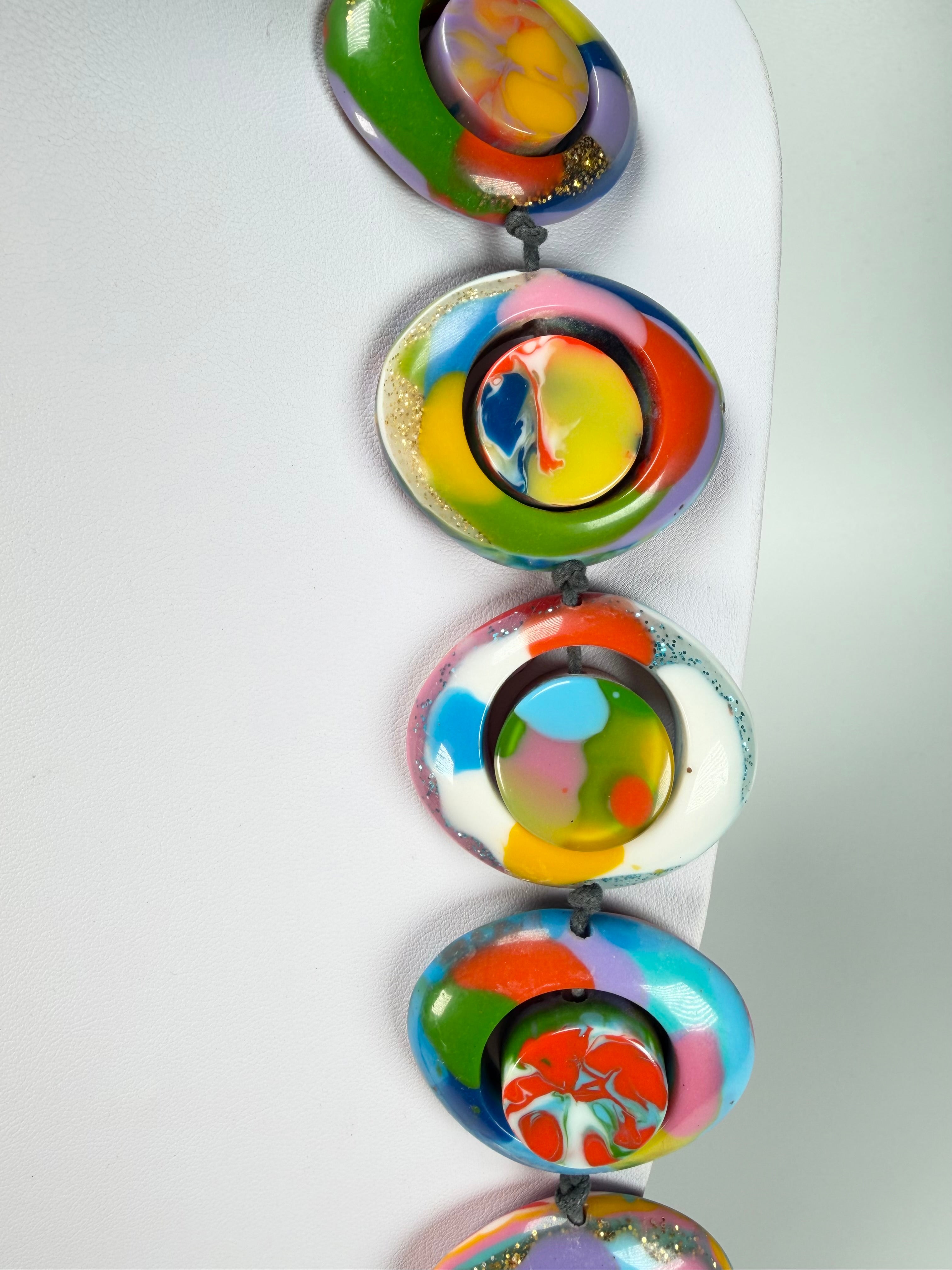 Jackie Brazil "Saturn" Kandinsky Disc & Cylinder Long 75cm Necklace ( N0065 )