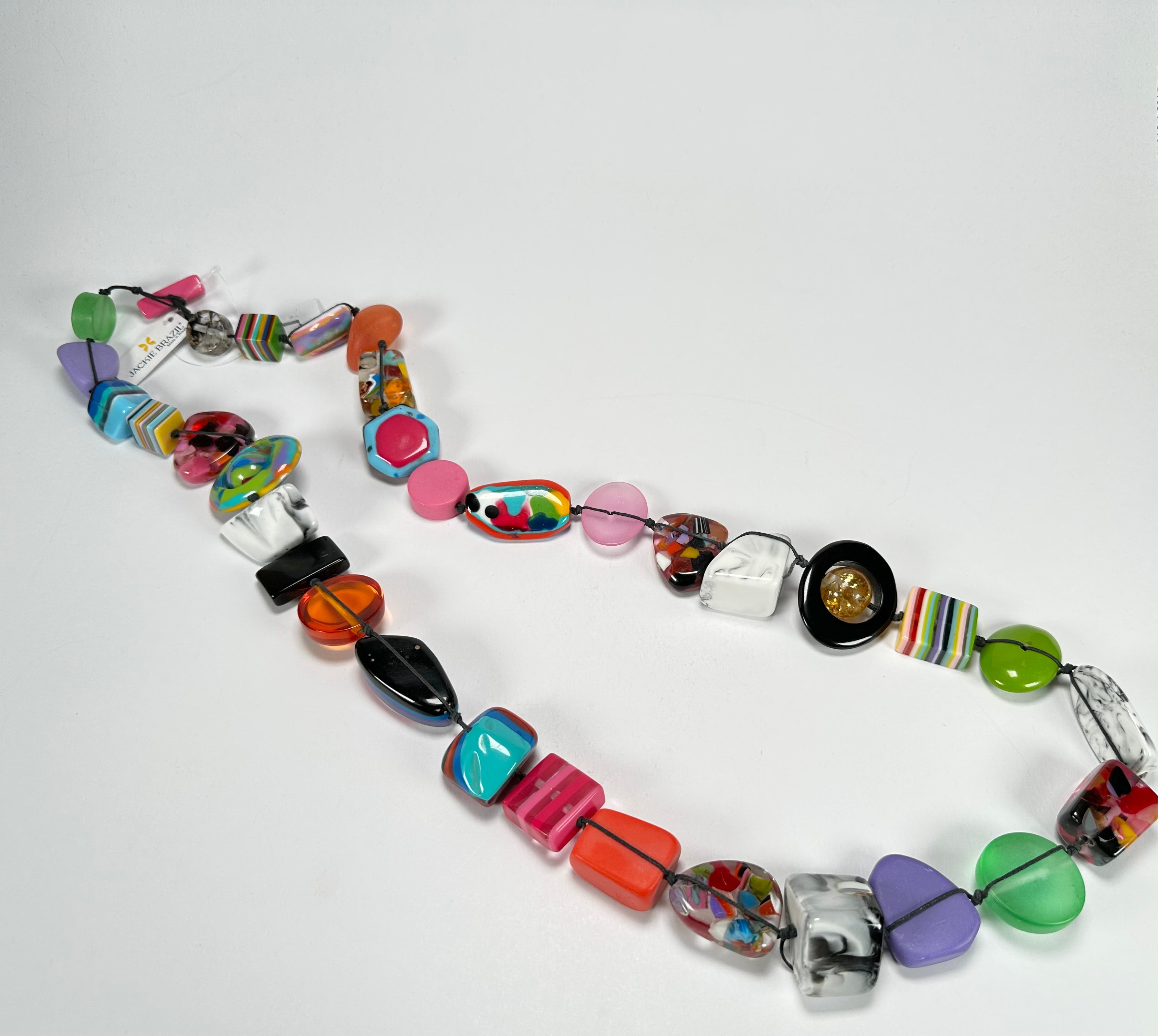 Jackie Brazil "Indiana" Mix Colours Multi-Bead Long Resin 110cm Necklace ( N0038 )