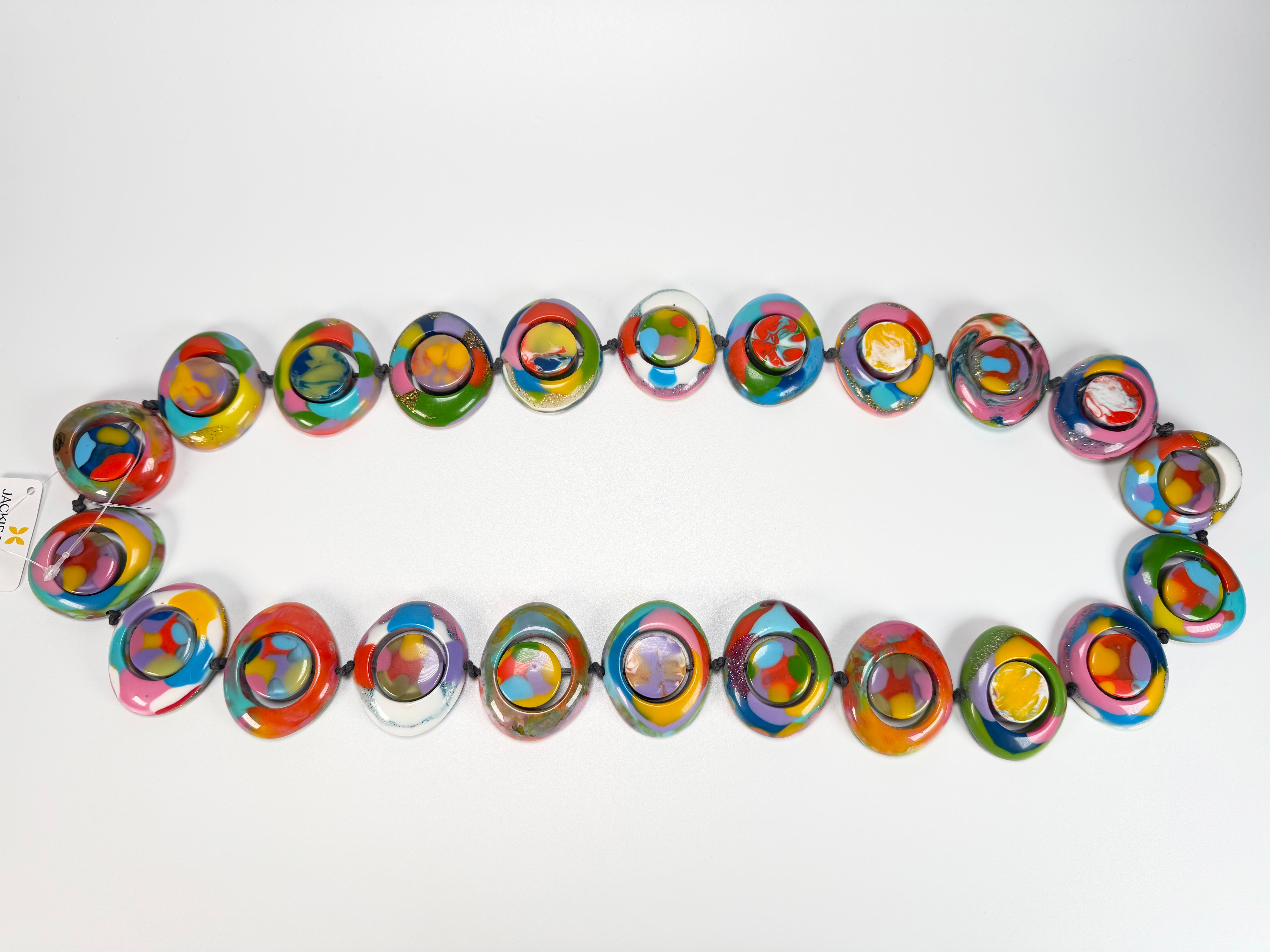 Jackie Brazil "Saturn" Kandinsky Disc & Cylinder Long 75cm Necklace ( N0065 )
