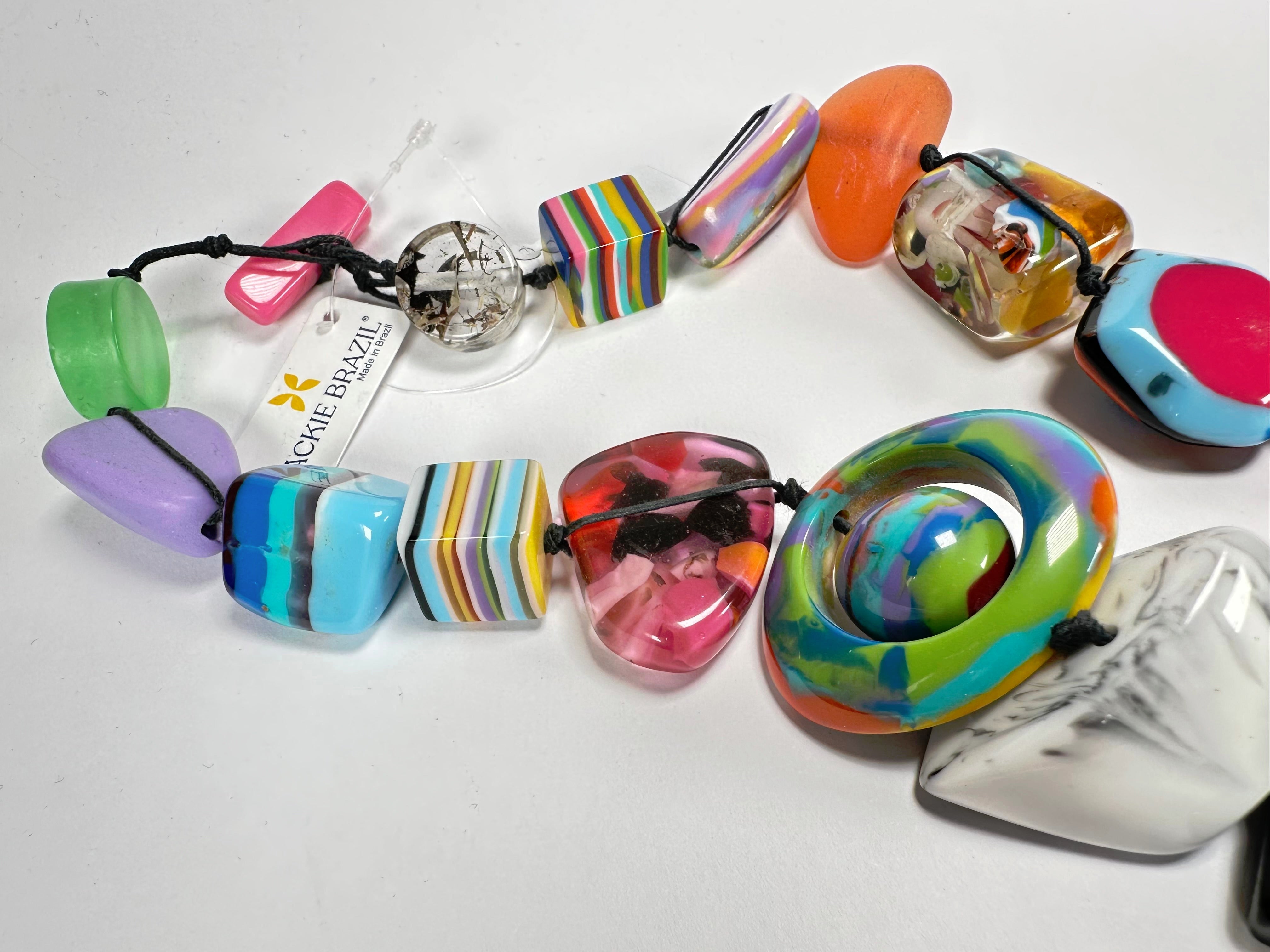 Jackie Brazil "Indiana" Mix Colours Multi-Bead Long Resin 110cm Necklace ( N0038 )