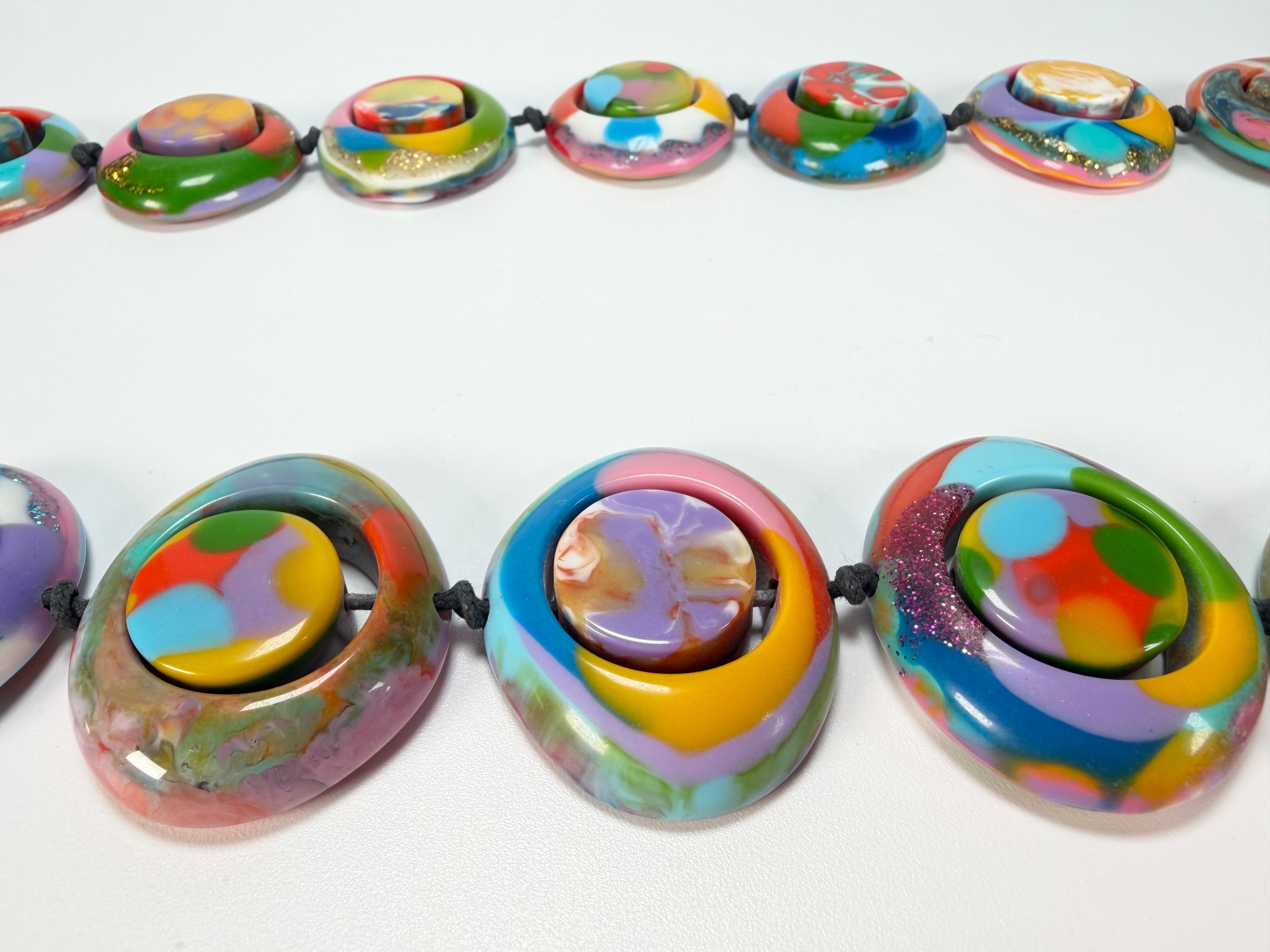 Jackie Brazil "Saturn" Kandinsky Disc & Cylinder Long 75cm Necklace ( N0065 )