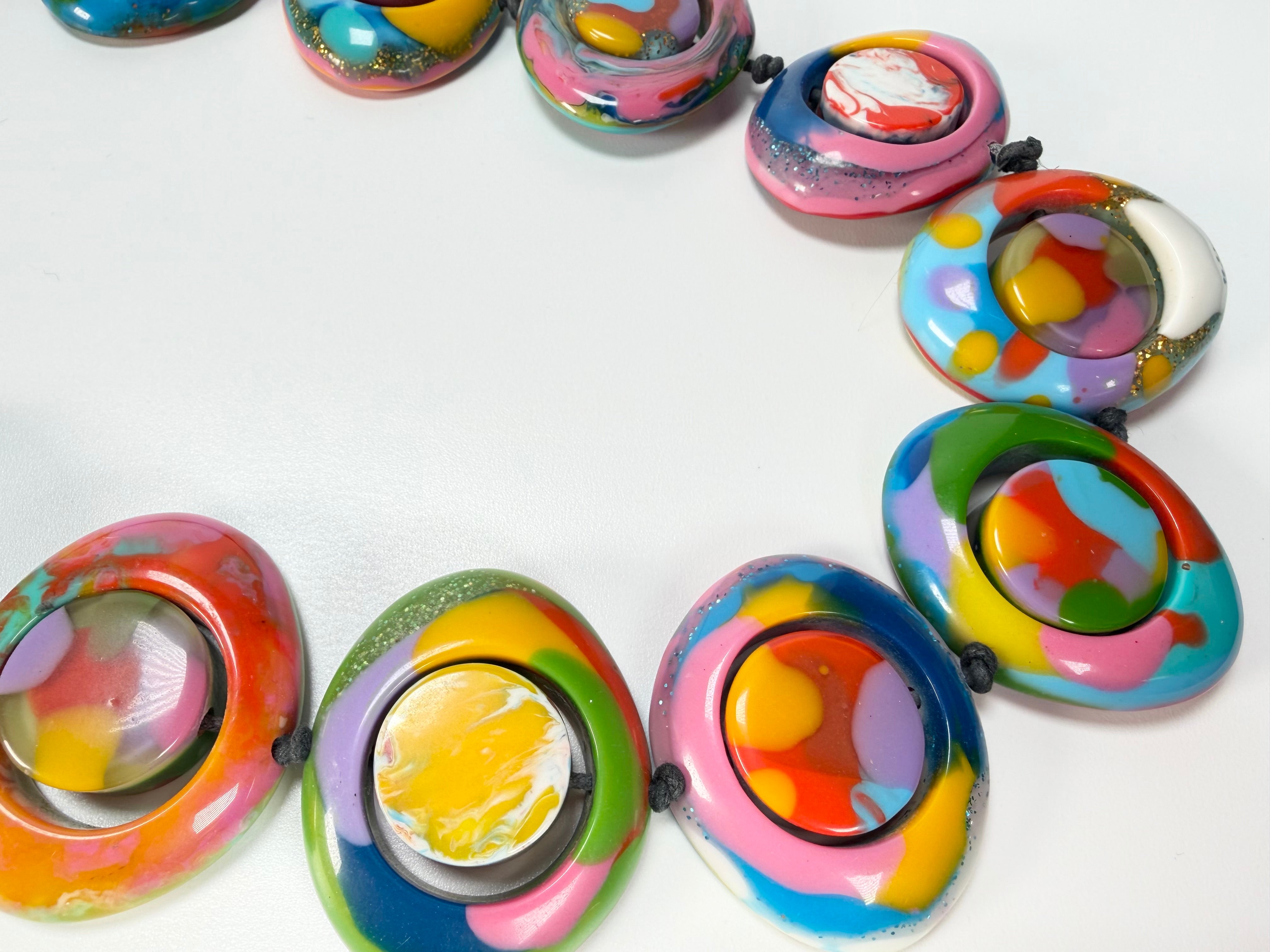 Jackie Brazil "Saturn" Kandinsky Disc & Cylinder Long 75cm Necklace ( N0065 )