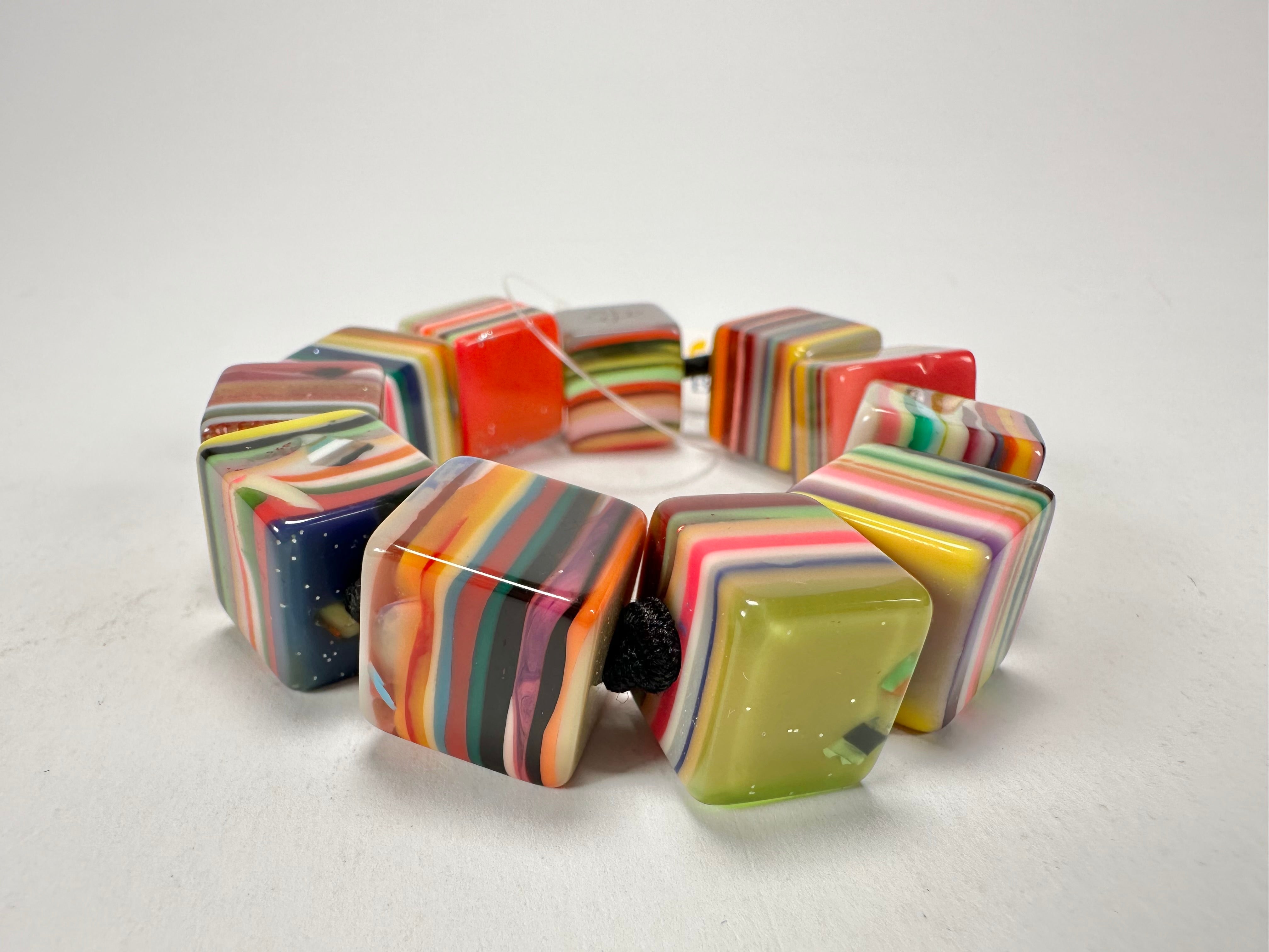 Jackie Brazil "POP" Liquorice Mix Colours Small Cubes Bracelet ( B0224 )