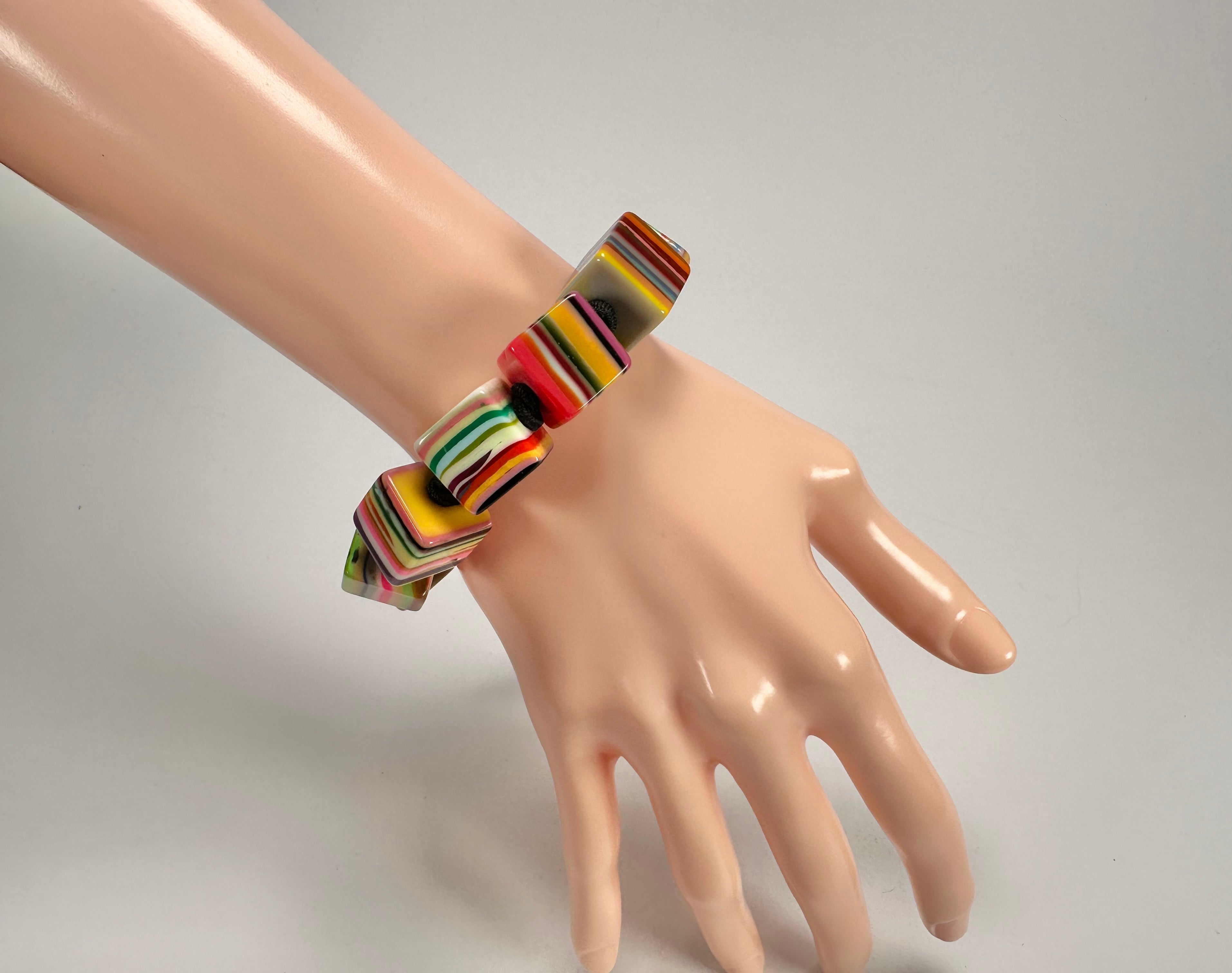Jackie Brazil "POP" Liquorice Mix Colours Small Cubes Bracelet ( B0224 )
