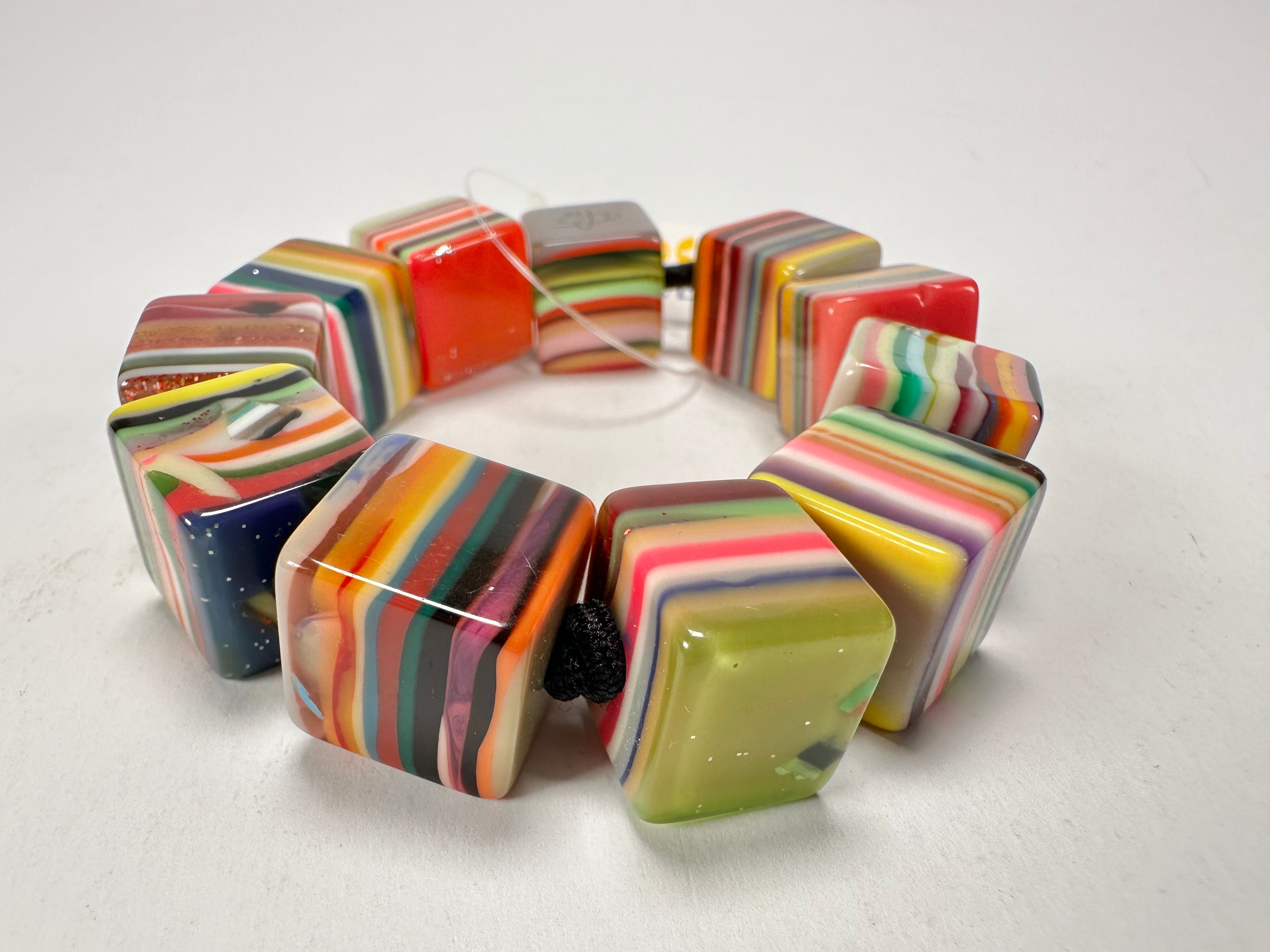Jackie Brazil "POP" Liquorice Mix Colours Small Cubes Bracelet ( B0224 )