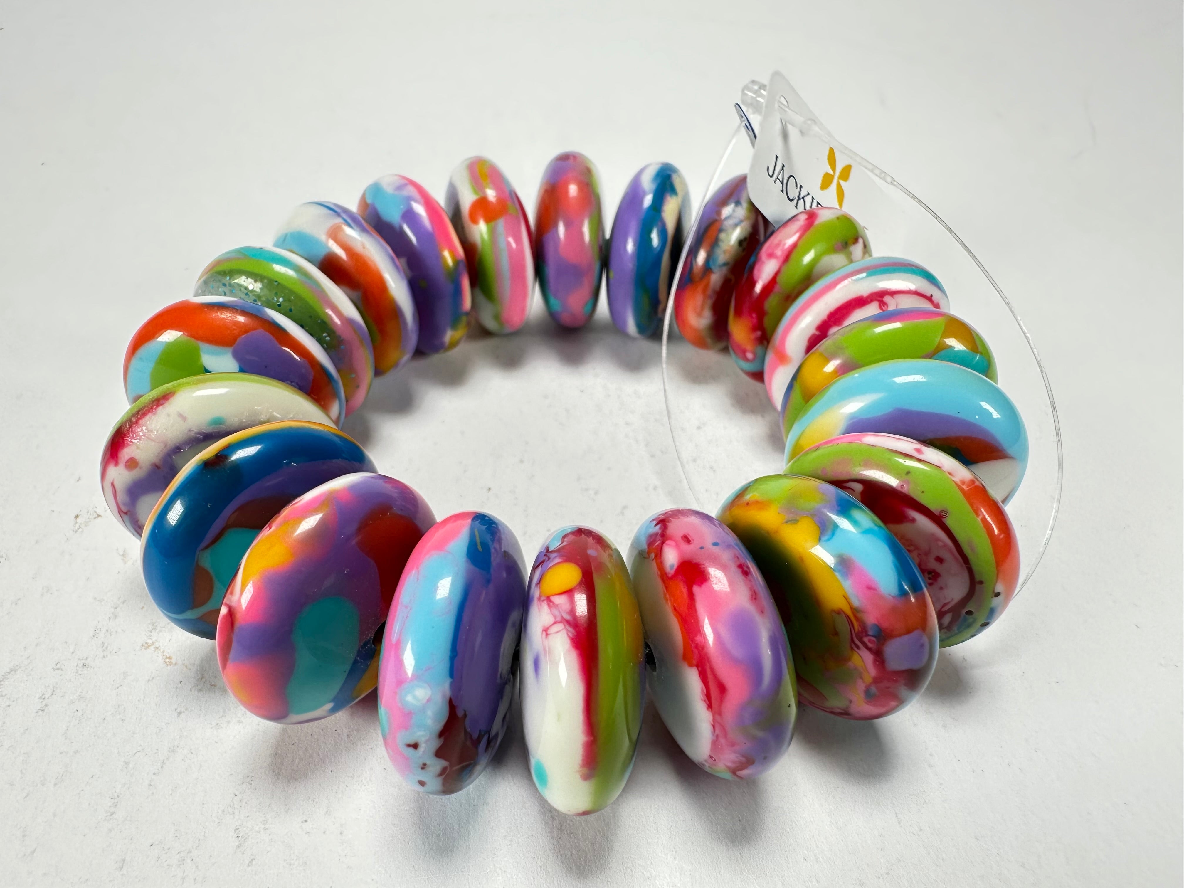 Jackie Brazil "Ana" Kandinsky Elasticated Wheels Resin Bracelet ( B0910 )