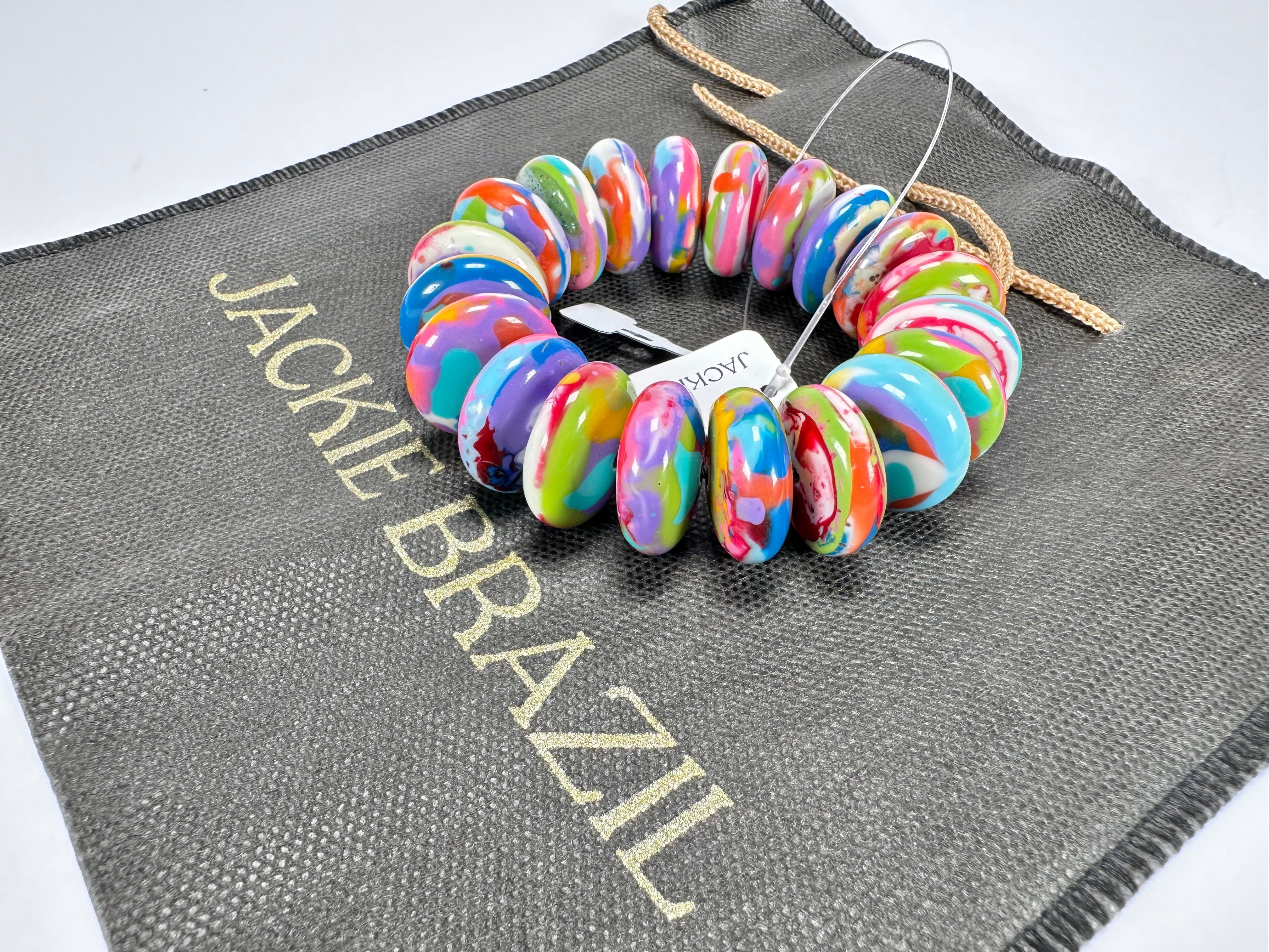 Jackie Brazil "Ana" Kandinsky Elasticated Wheels Resin Bracelet ( B0910 )