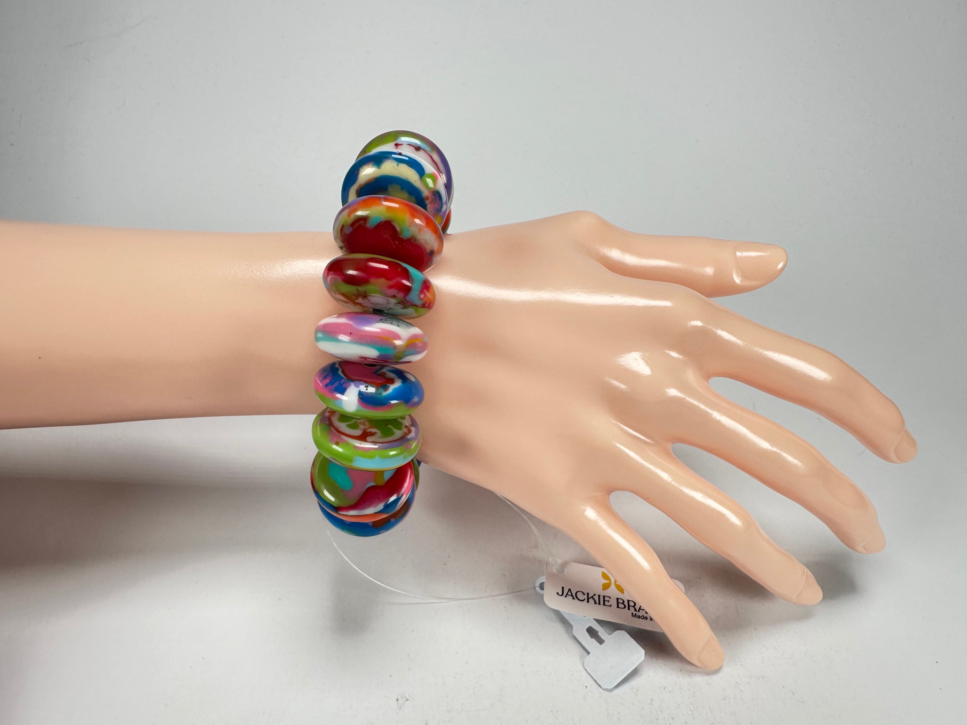 Jackie Brazil "Ana" Kandinsky Elasticated Wheels Resin Bracelet ( B0910 )