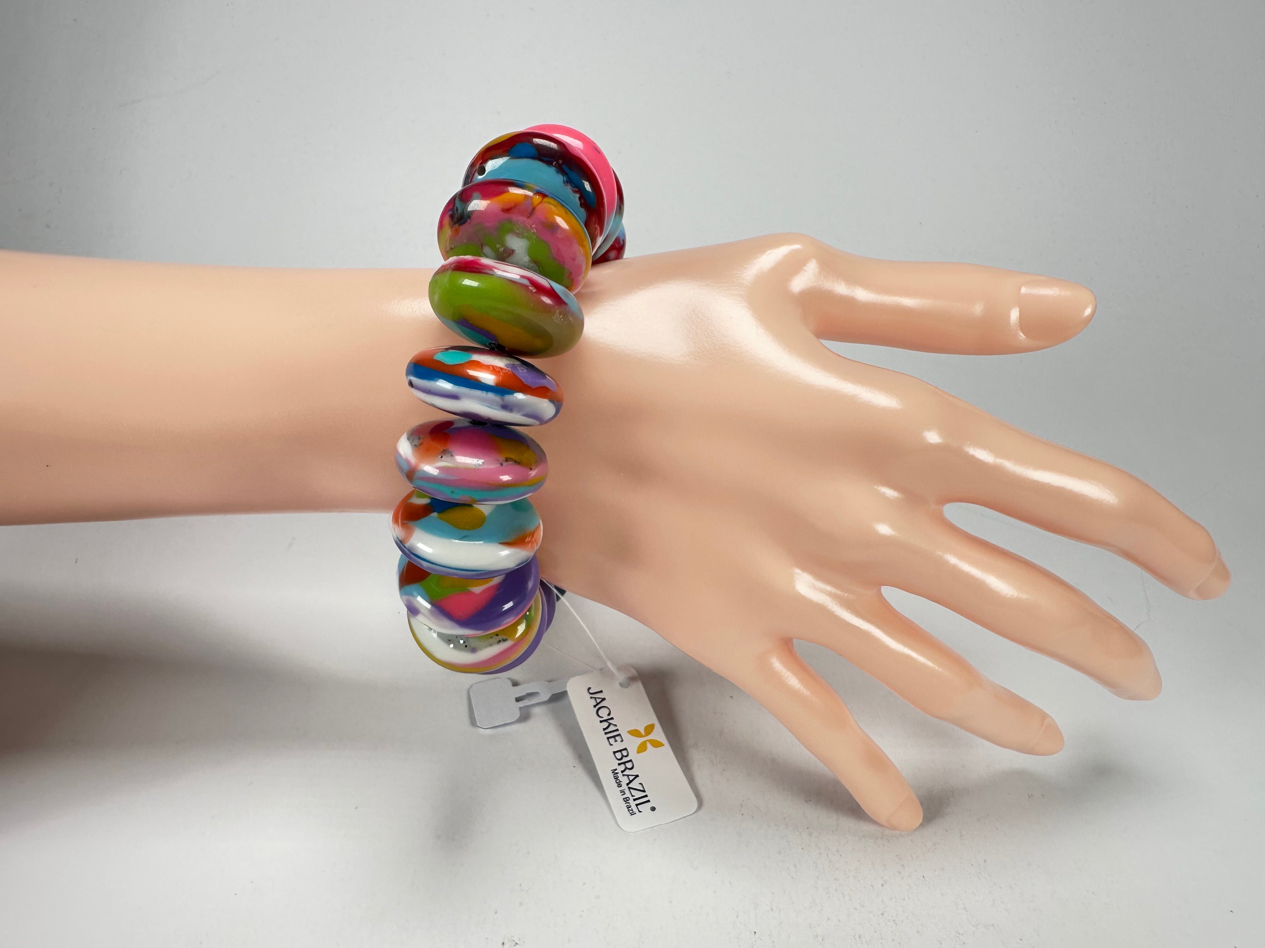 Jackie Brazil "Ana" Kandinsky Elasticated Wheels Resin Bracelet ( B0910 )