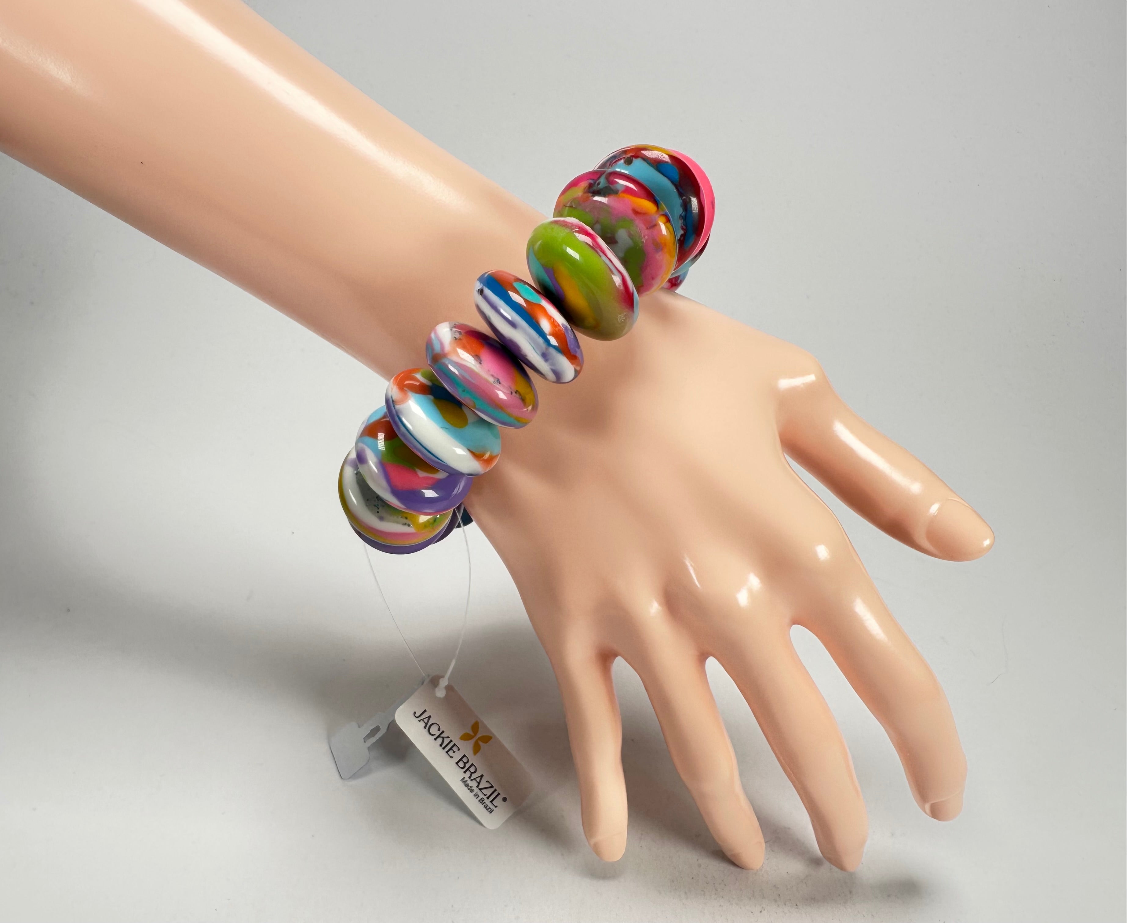 Jackie Brazil "Ana" Kandinsky Elasticated Wheels Resin Bracelet ( B0910 )