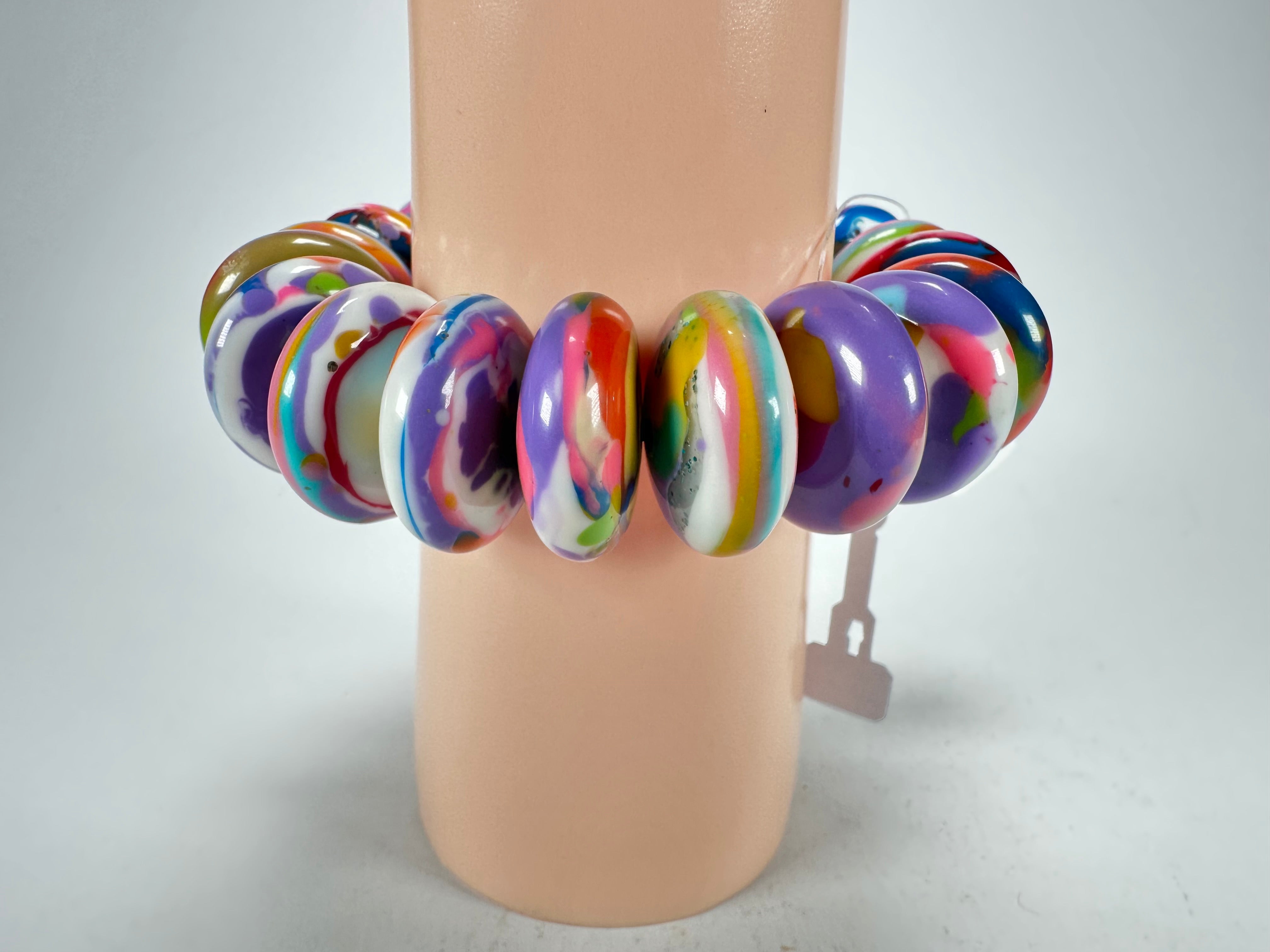 Jackie Brazil "Ana" Kandinsky Elasticated Wheels Resin Bracelet ( B0910 )