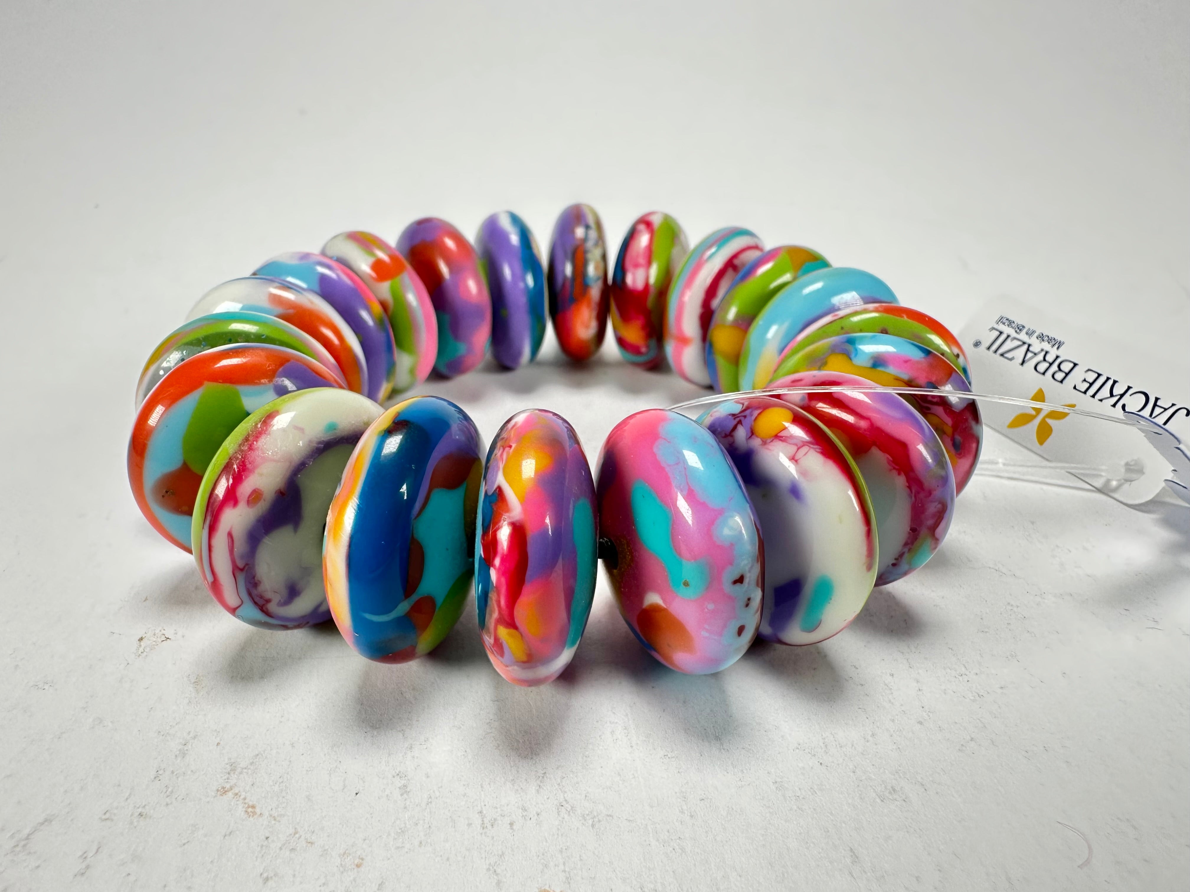 Jackie Brazil "Ana" Kandinsky Elasticated Wheels Resin Bracelet ( B0910 )