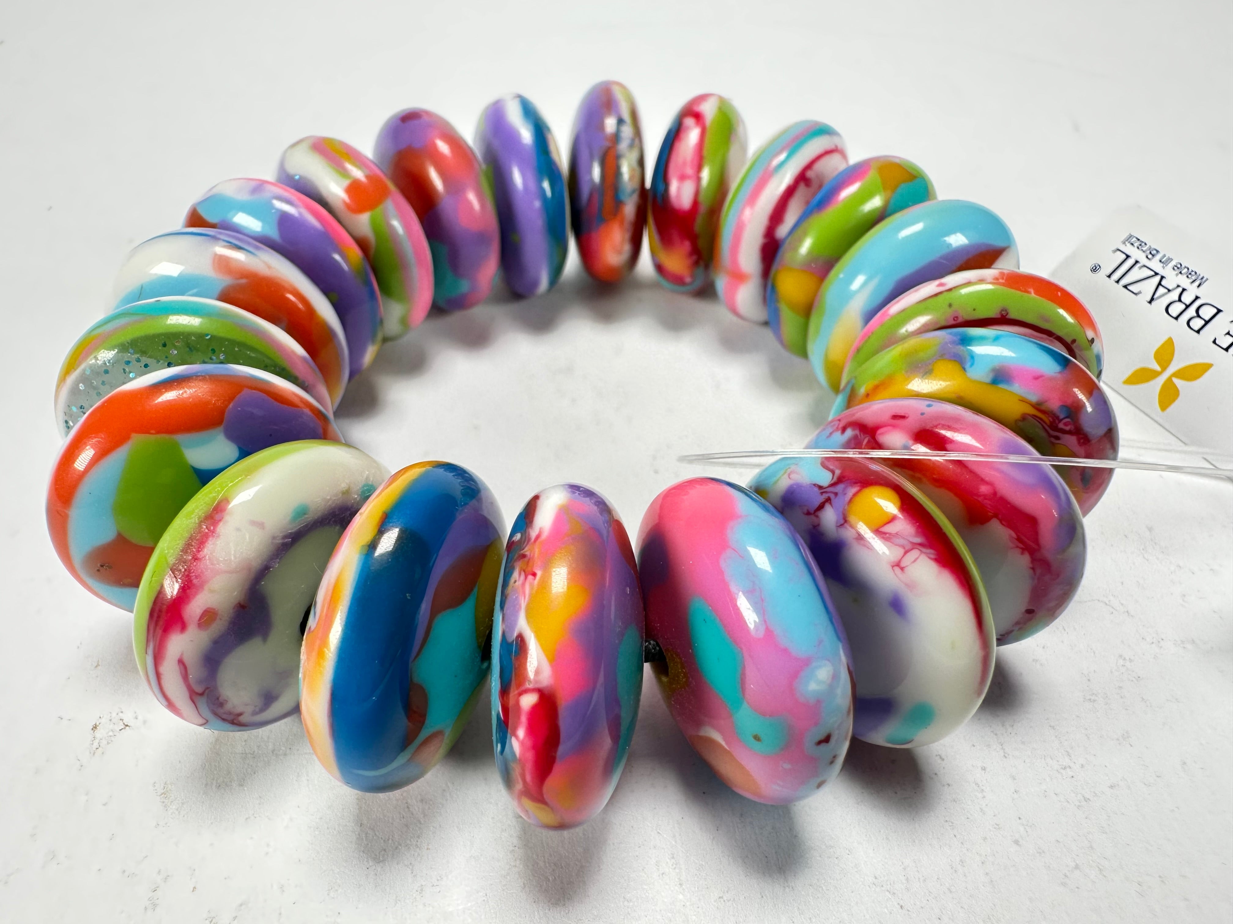 Jackie Brazil "Ana" Kandinsky Elasticated Wheels Resin Bracelet ( B0910 )