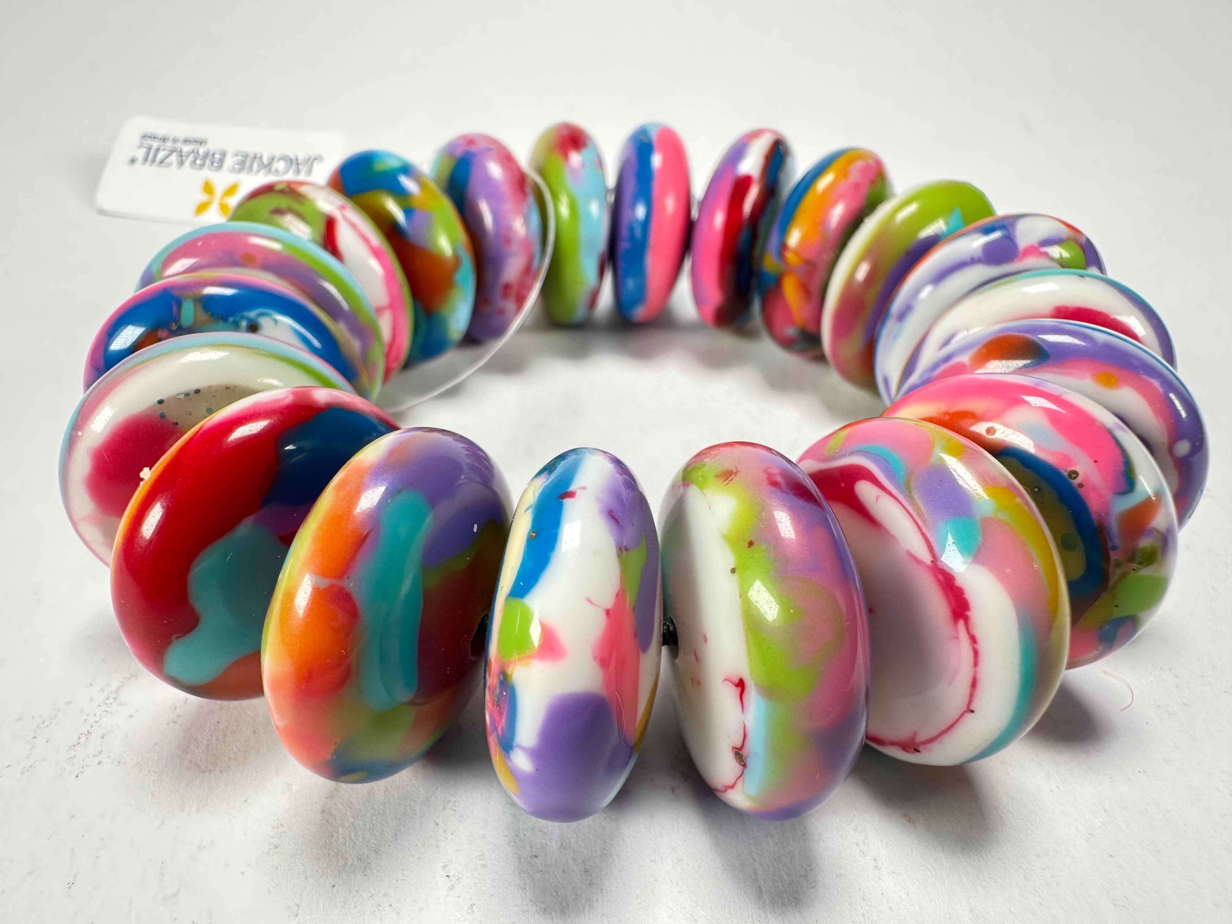 Jackie Brazil "Ana" Kandinsky Elasticated Wheels Resin Bracelet ( B0910 )