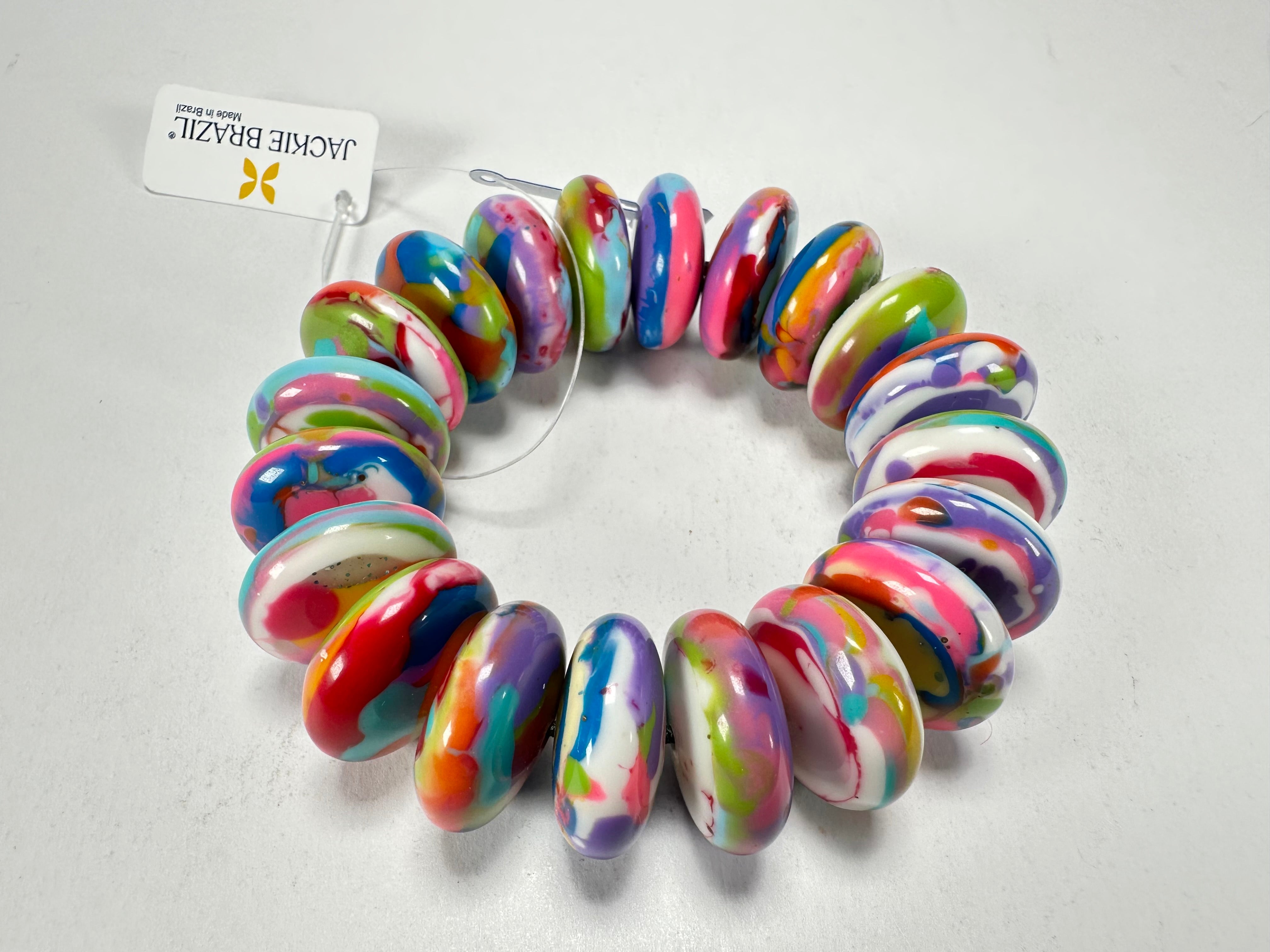 Jackie Brazil "Ana" Kandinsky Elasticated Wheels Resin Bracelet ( B0910 )