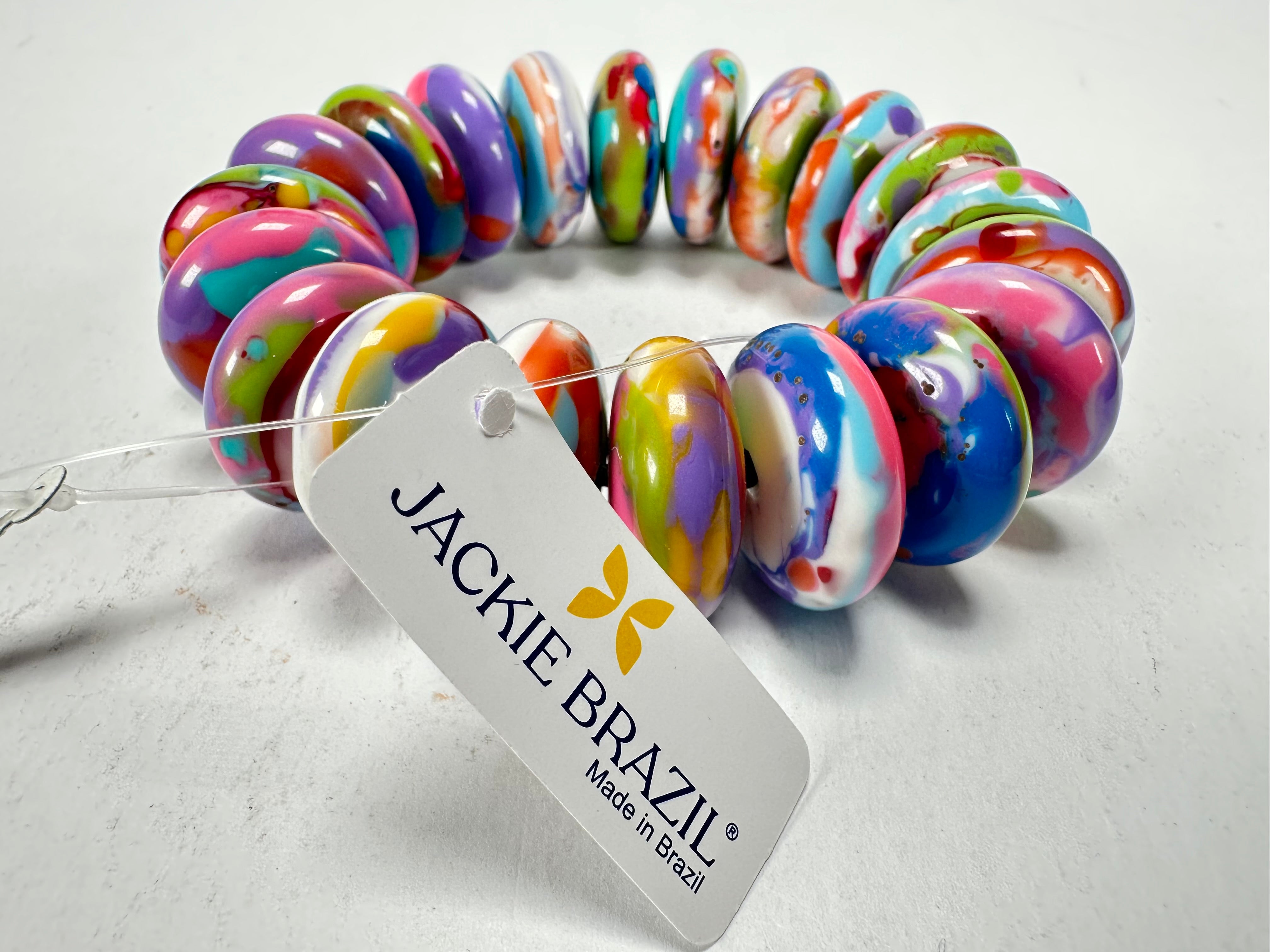 Jackie Brazil "Ana" Kandinsky Elasticated Wheels Resin Bracelet ( B0910 )