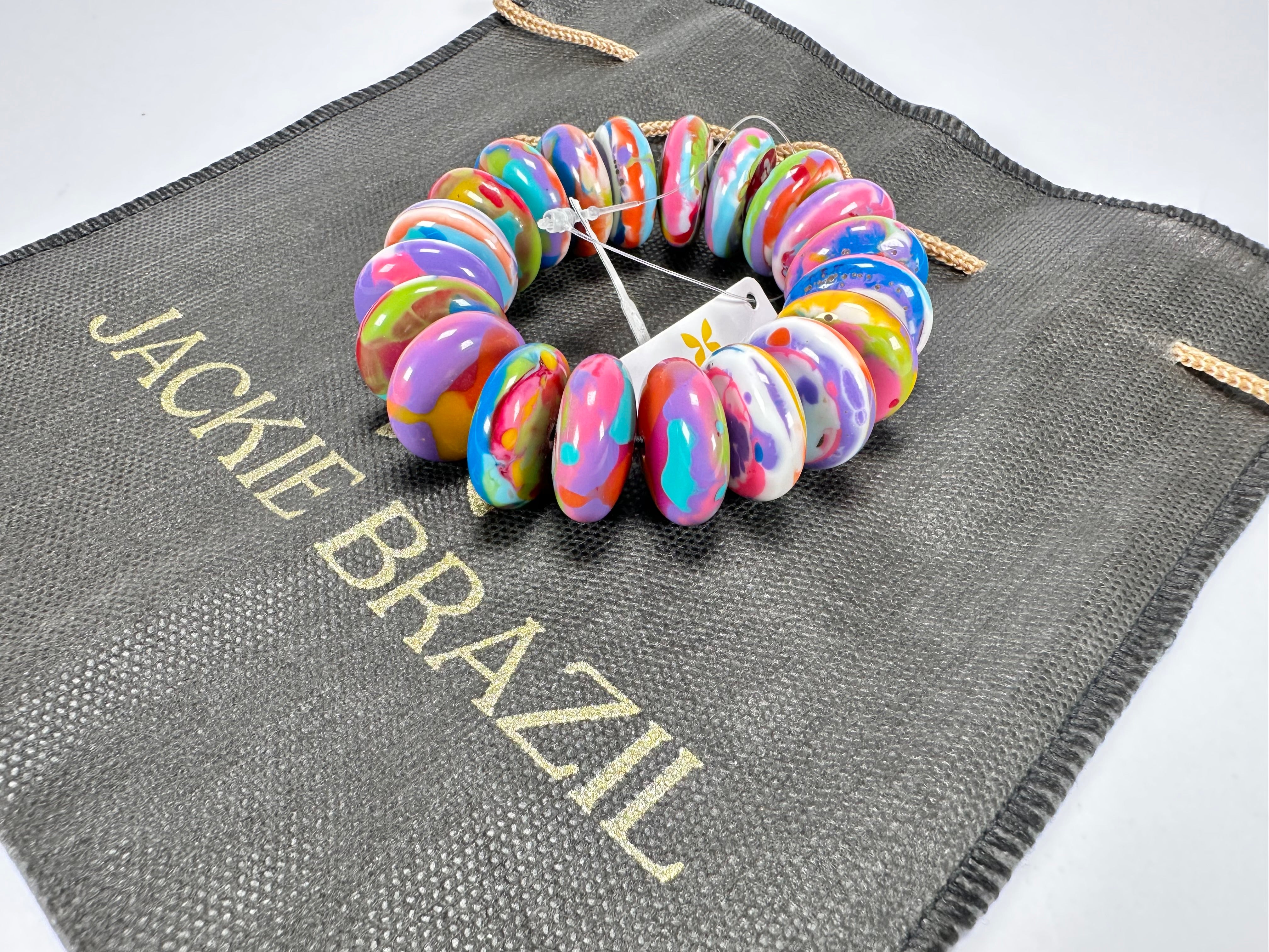 Jackie Brazil "Ana" Kandinsky Elasticated Wheels Resin Bracelet ( B0910 )