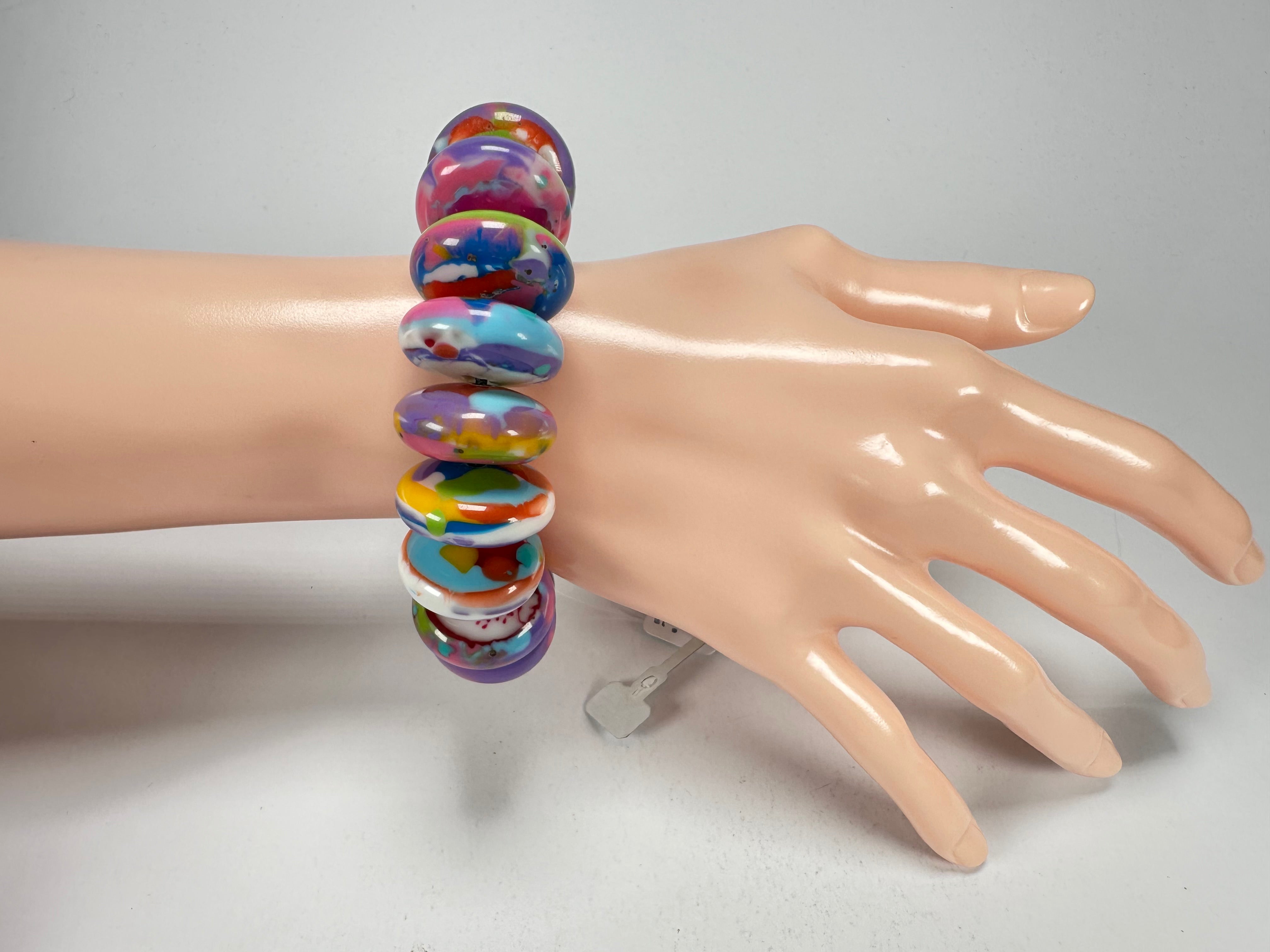 Jackie Brazil "Ana" Kandinsky Elasticated Wheels Resin Bracelet ( B0910 )