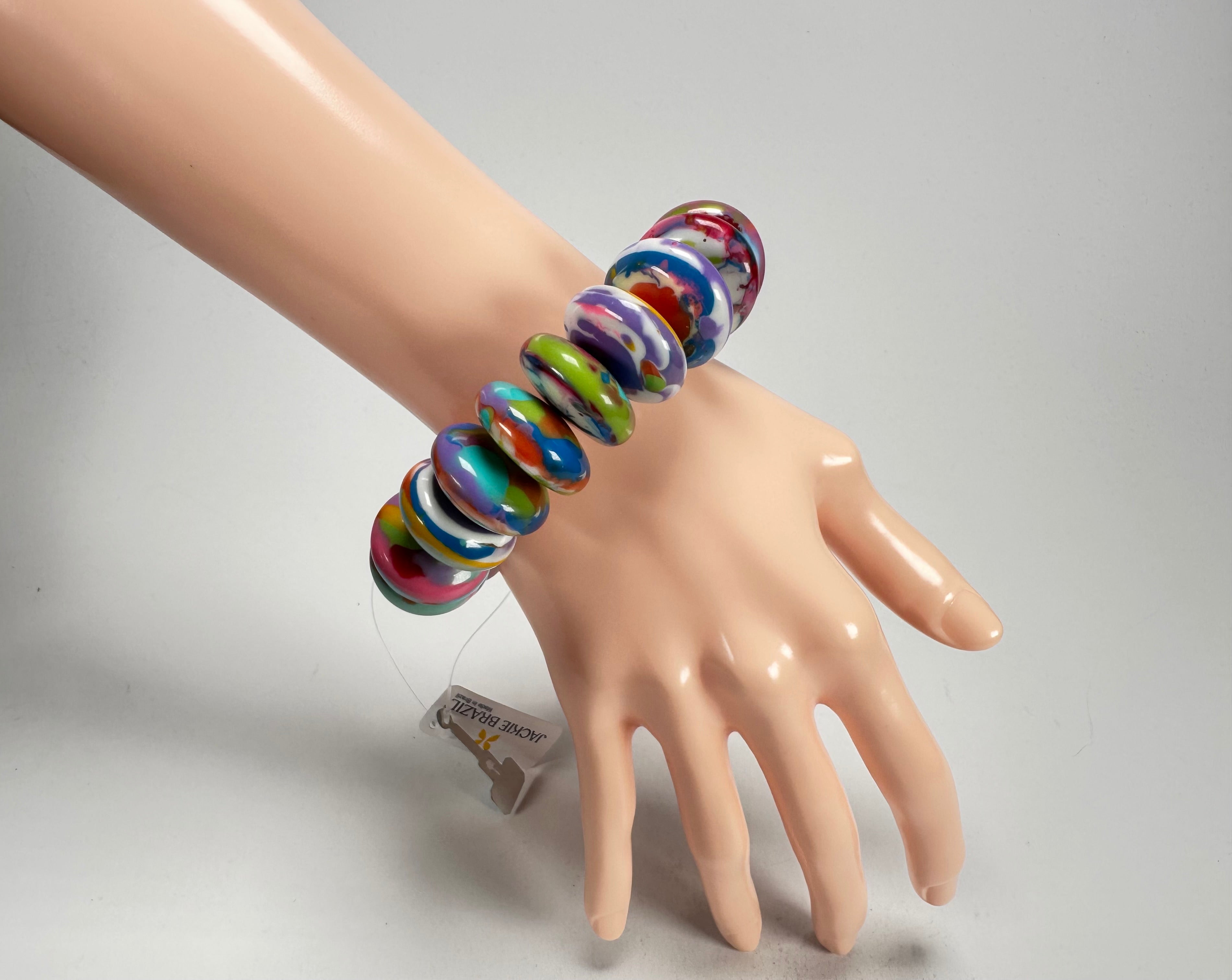 Jackie Brazil "Ana" Kandinsky Elasticated Wheels Resin Bracelet ( B0910 )