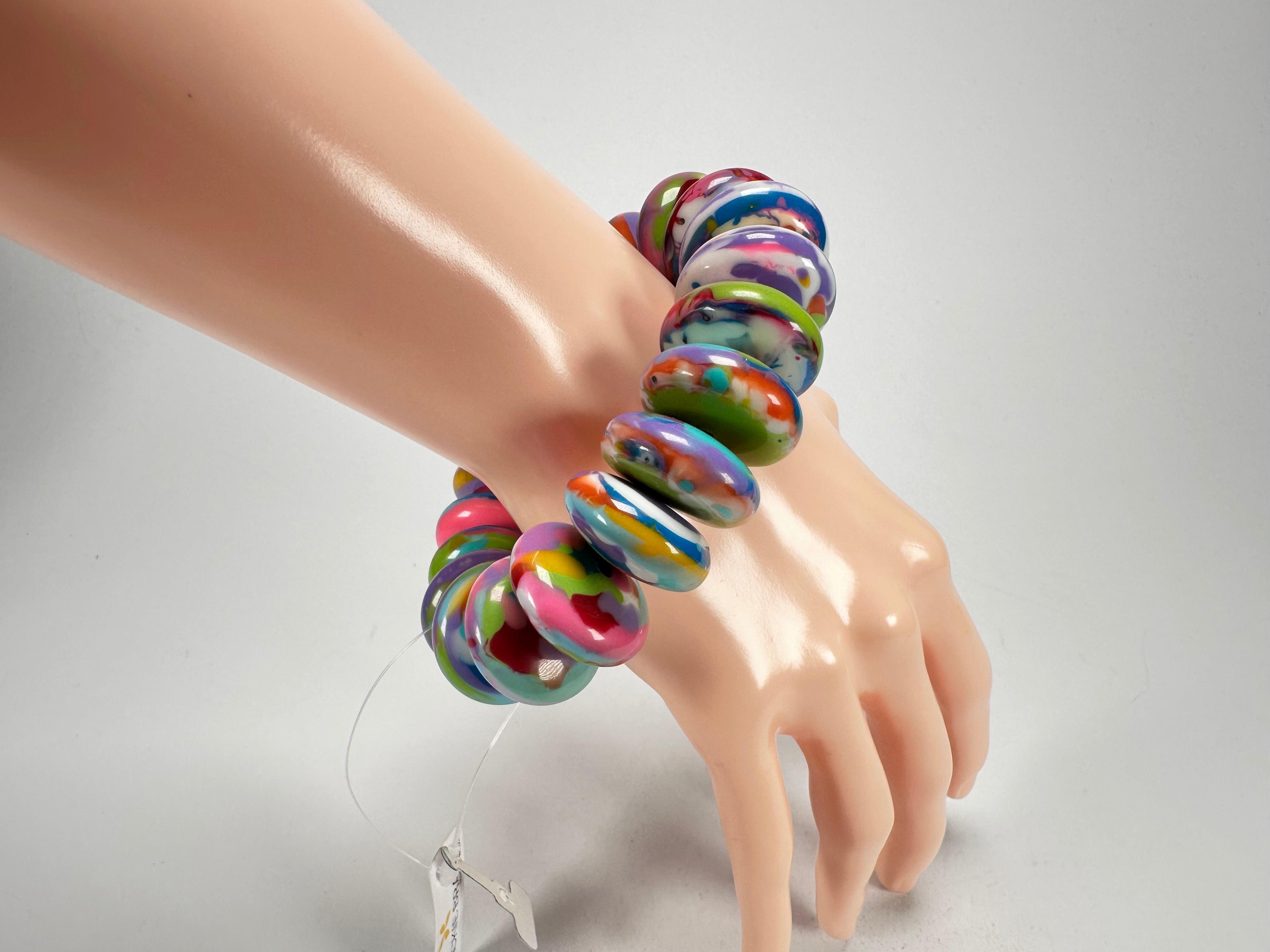 Jackie Brazil "Ana" Kandinsky Elasticated Wheels Resin Bracelet ( B0910 )