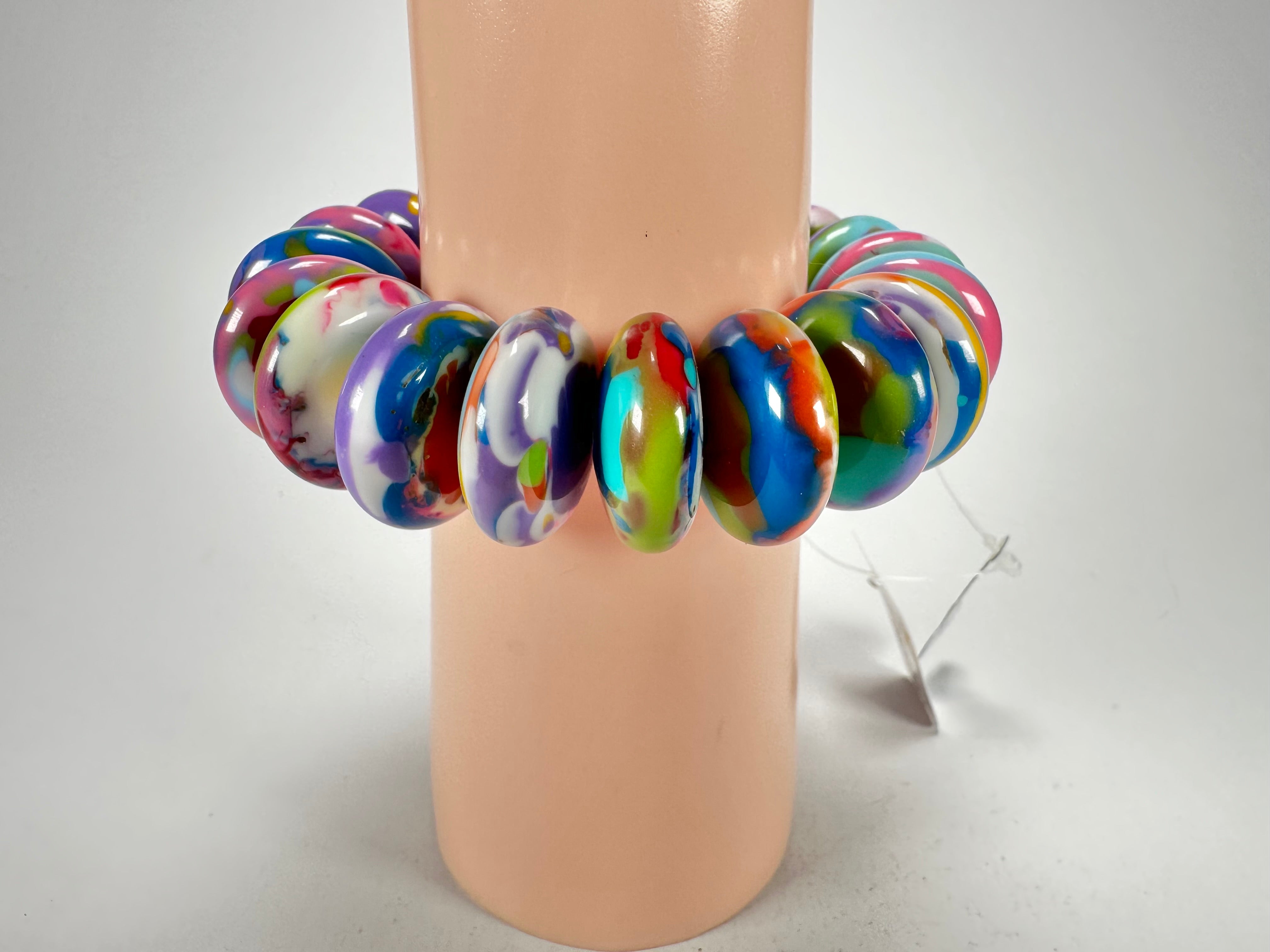 Jackie Brazil "Ana" Kandinsky Elasticated Wheels Resin Bracelet ( B0910 )