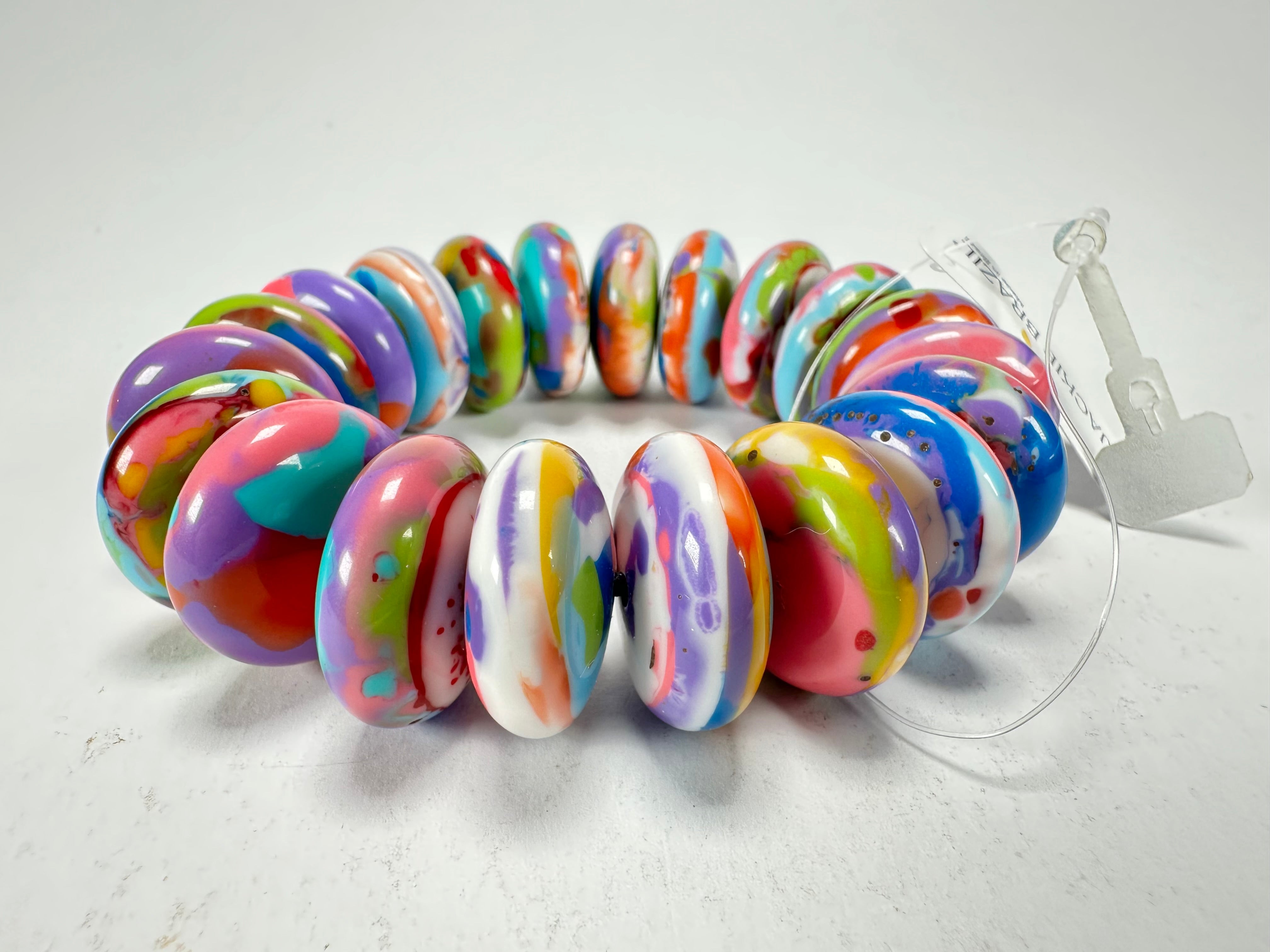 Jackie Brazil "Ana" Kandinsky Elasticated Wheels Resin Bracelet ( B0910 )
