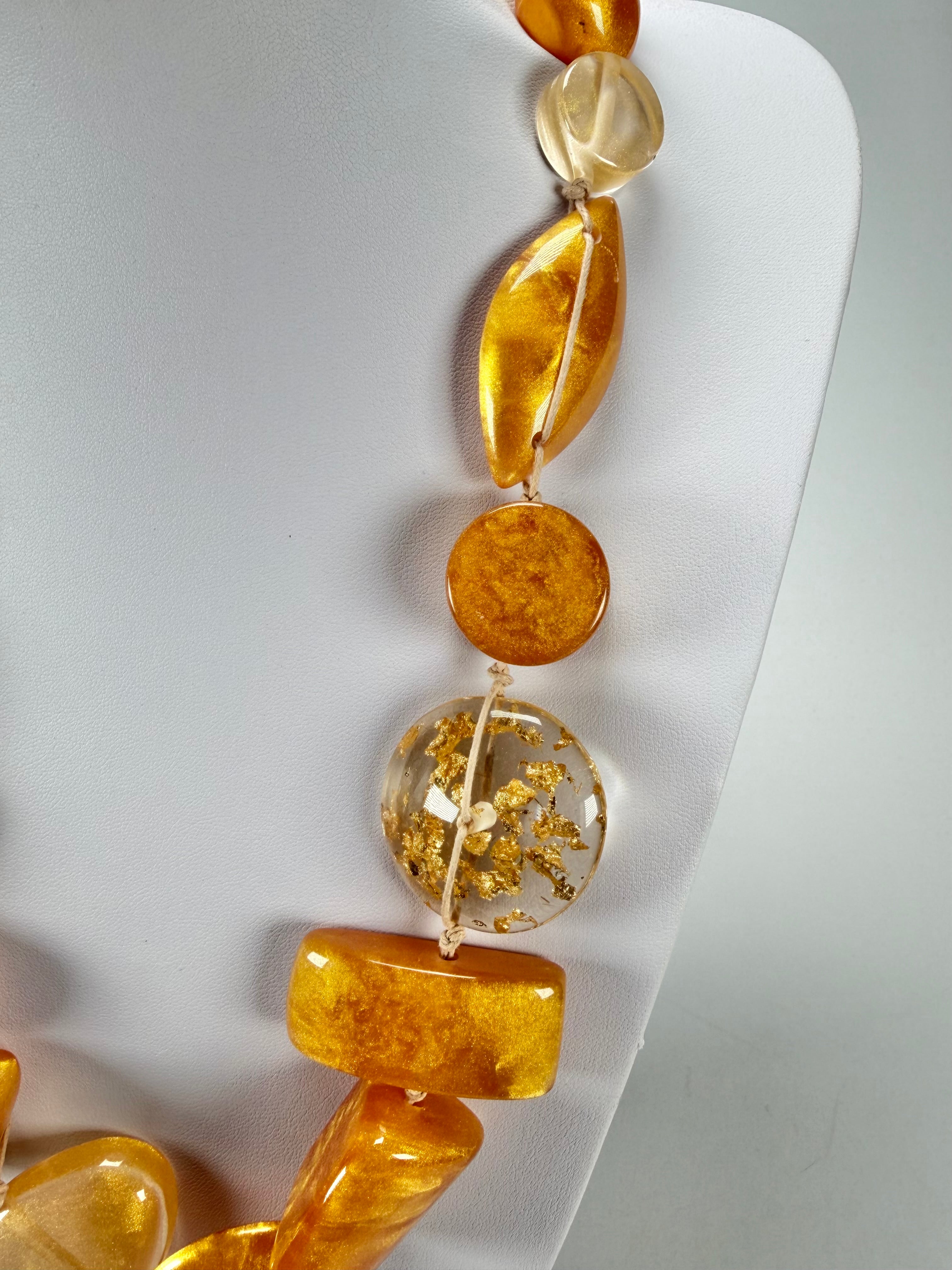 Jackie Brazil "Indiana" Gold Mix Multi-Bead Medium Resin 70cm Necklace ( N0033 )