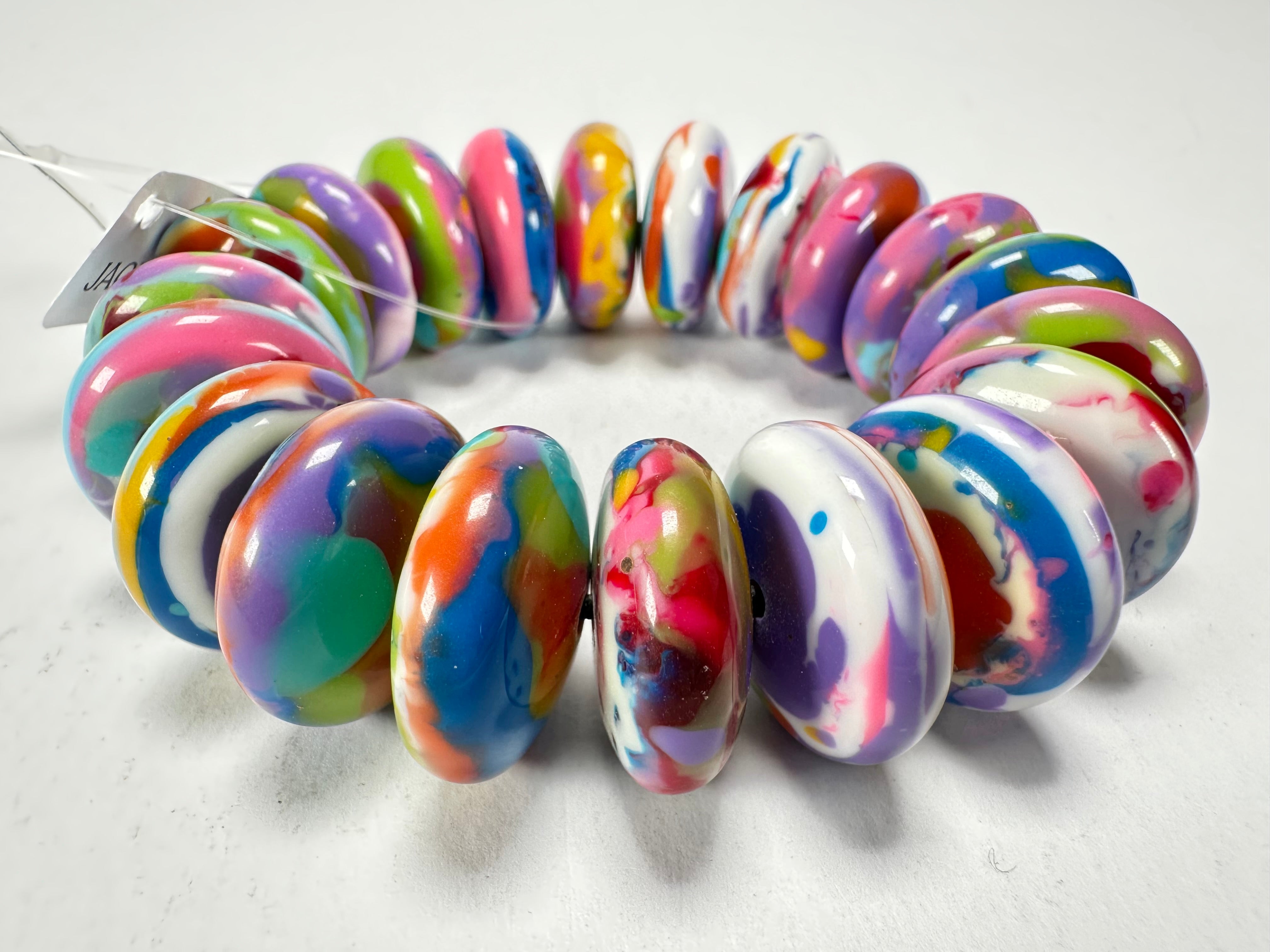 Jackie Brazil "Ana" Kandinsky Elasticated Wheels Resin Bracelet ( B0910 )