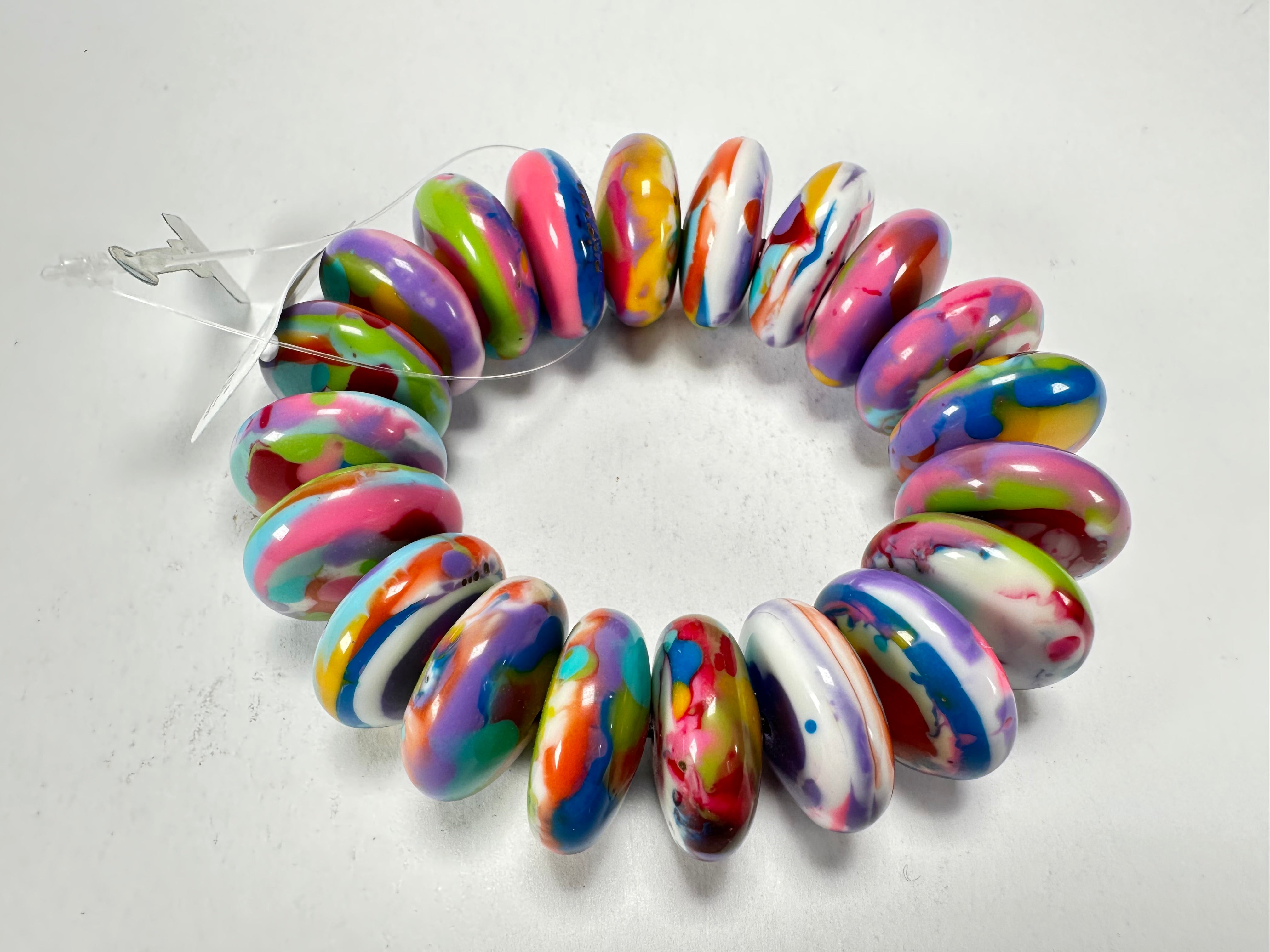 Jackie Brazil "Ana" Kandinsky Elasticated Wheels Resin Bracelet ( B0910 )
