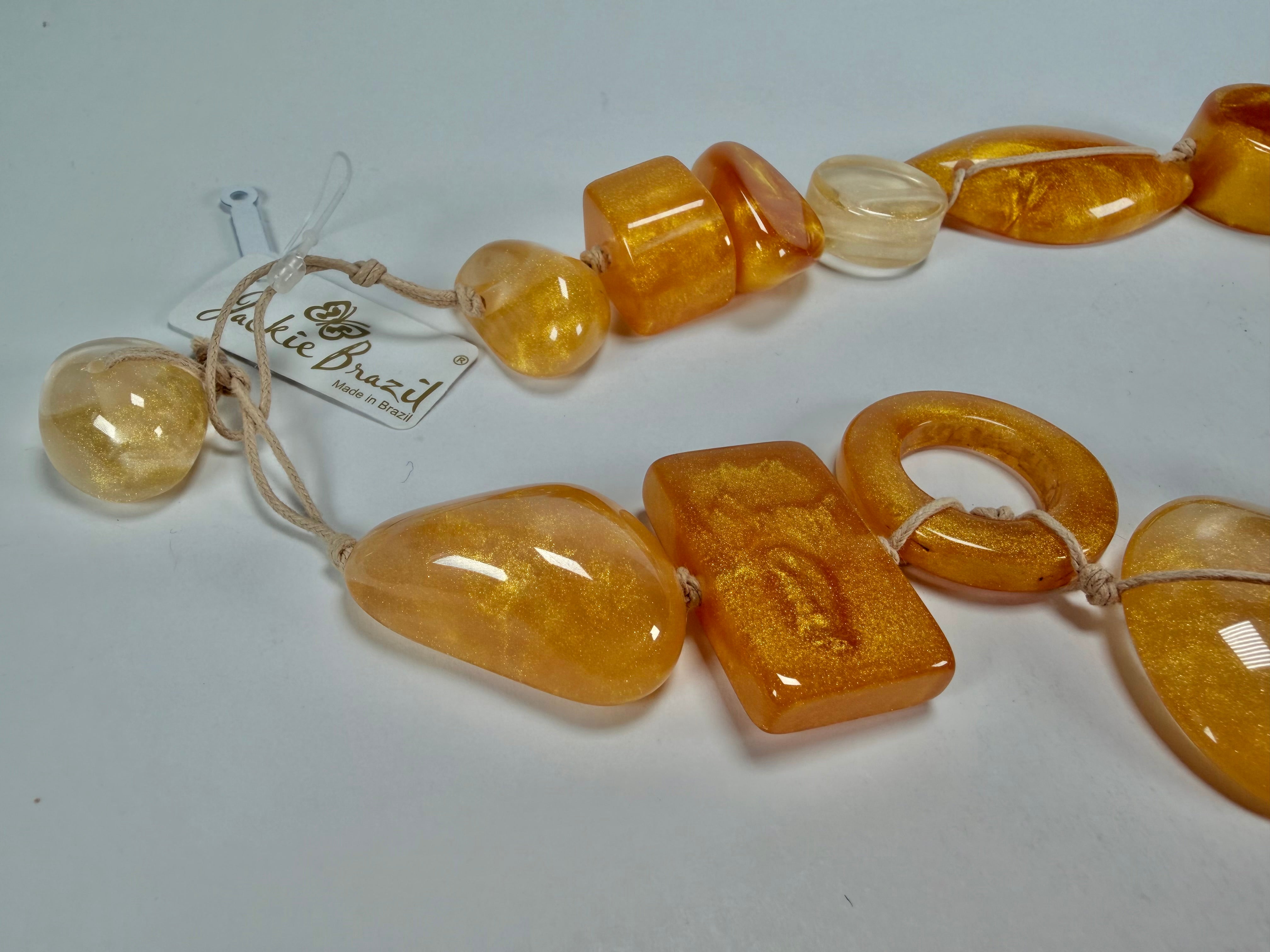 Jackie Brazil "Indiana" Gold Mix Multi-Bead Medium Resin 70cm Necklace ( N0033 )