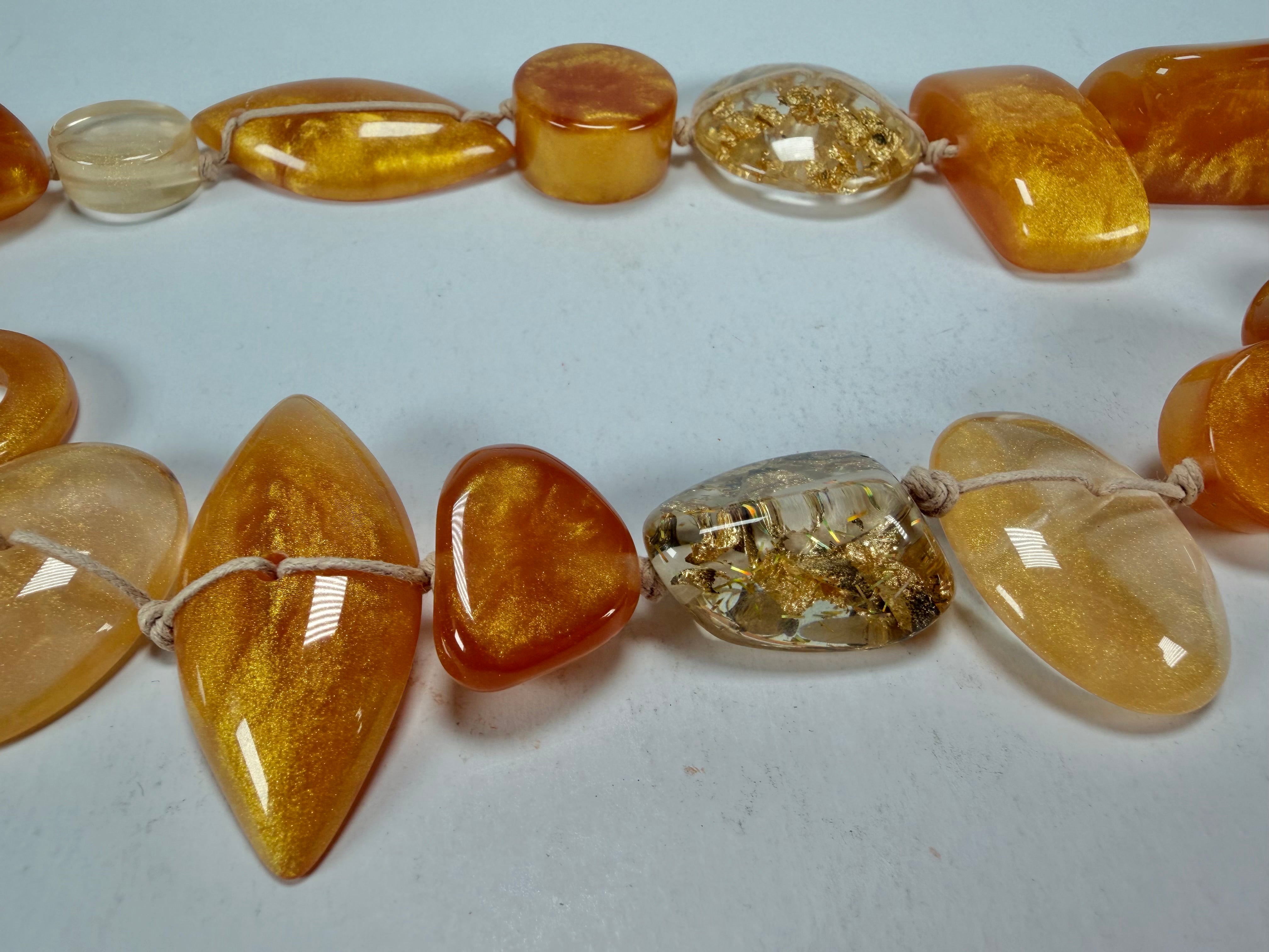 Jackie Brazil "Indiana" Gold Mix Multi-Bead Medium Resin 70cm Necklace ( N0033 )