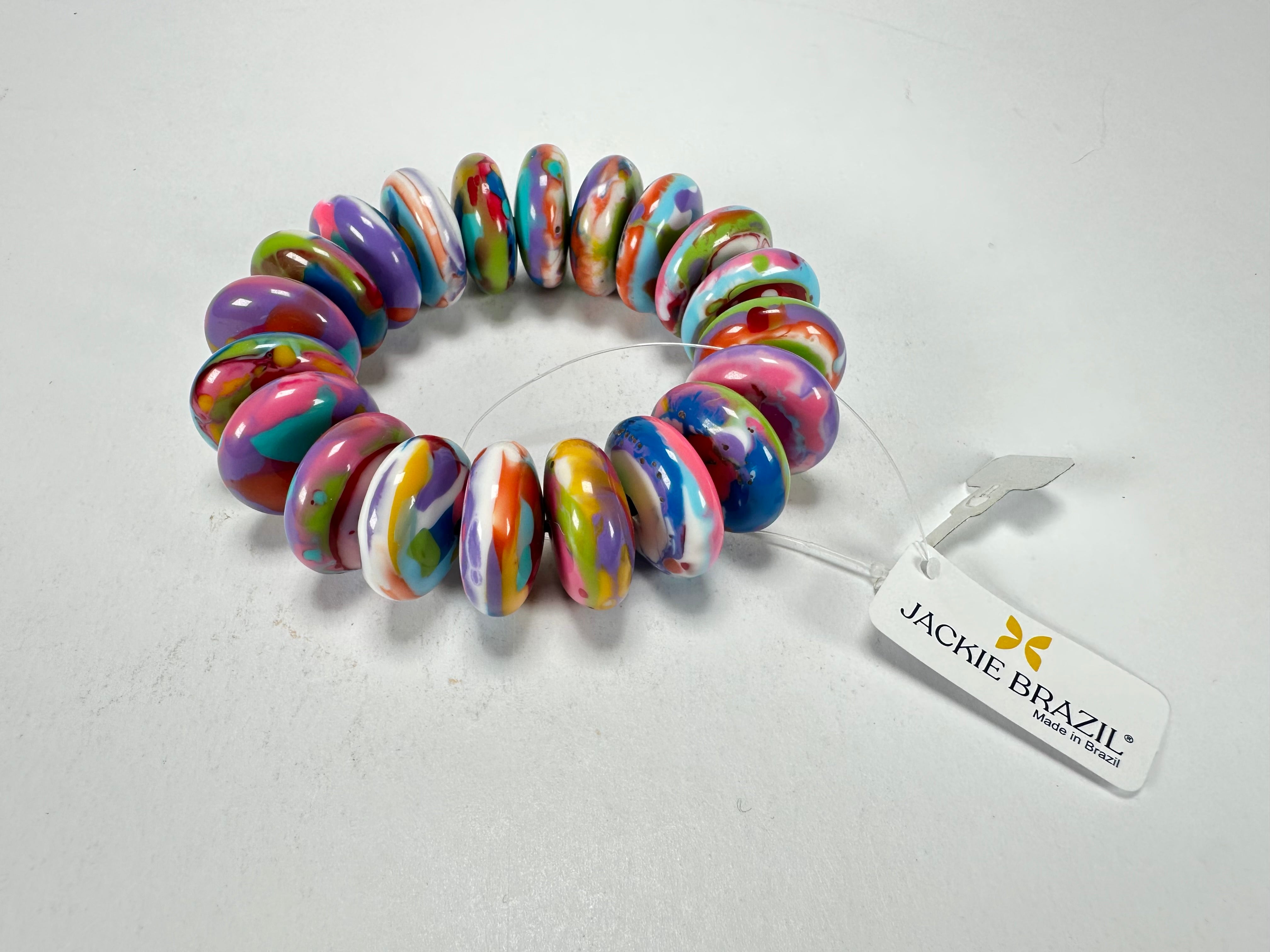 Jackie Brazil "Ana" Kandinsky Elasticated Wheels Resin Bracelet ( B0910 )