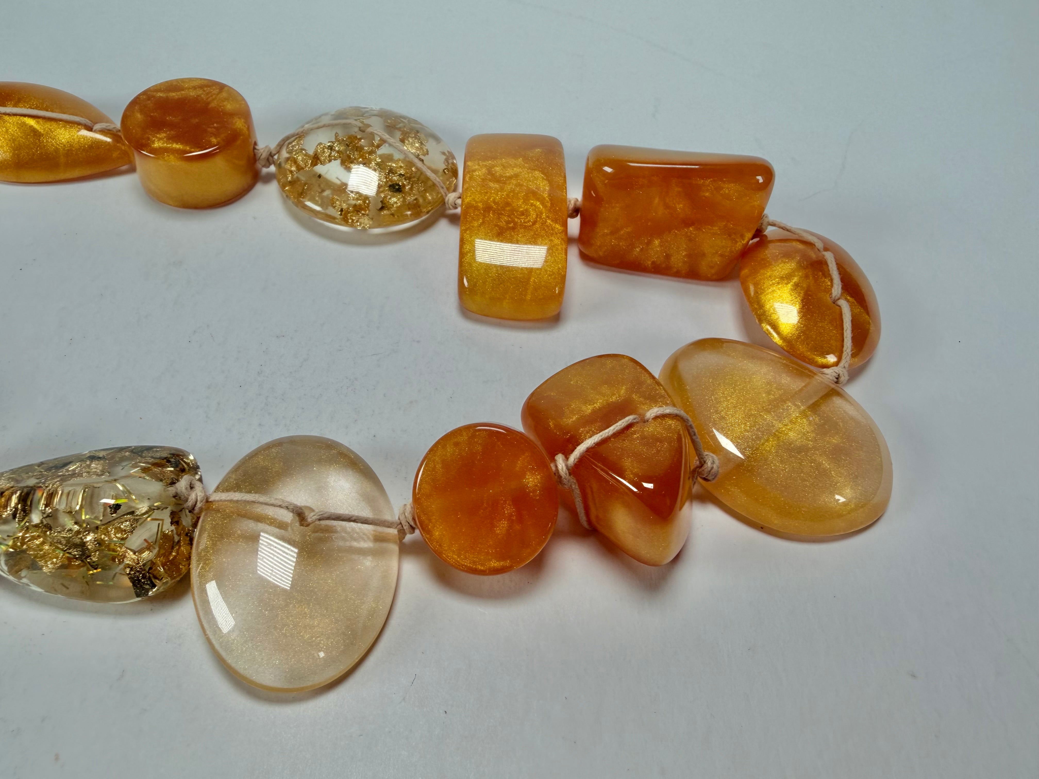 Jackie Brazil "Indiana" Gold Mix Multi-Bead Medium Resin 70cm Necklace ( N0033 )