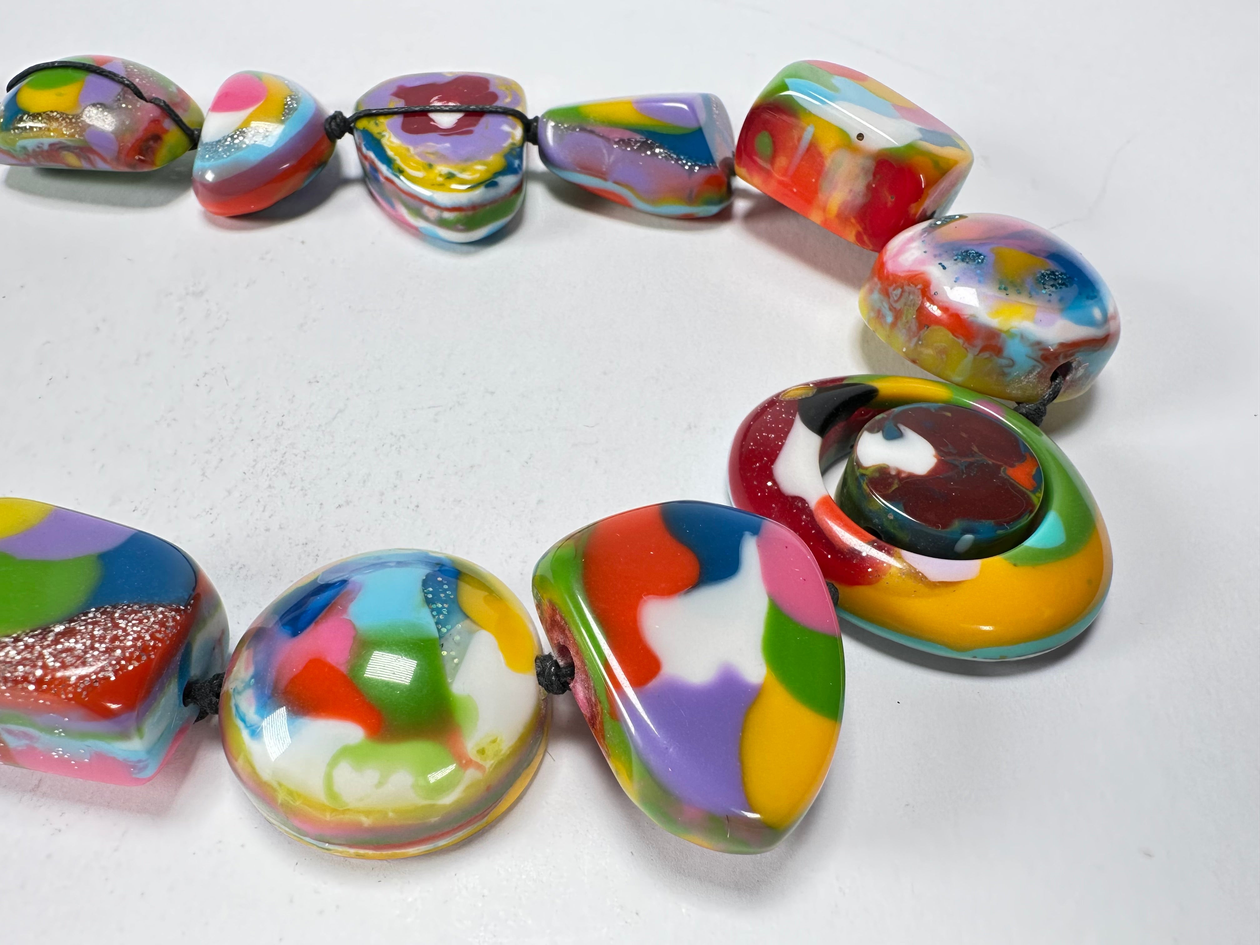 Jackie Brazil "Indiana" Kandinsky Multi-Bead Medium Resin 70cm Necklace ( N0033 )